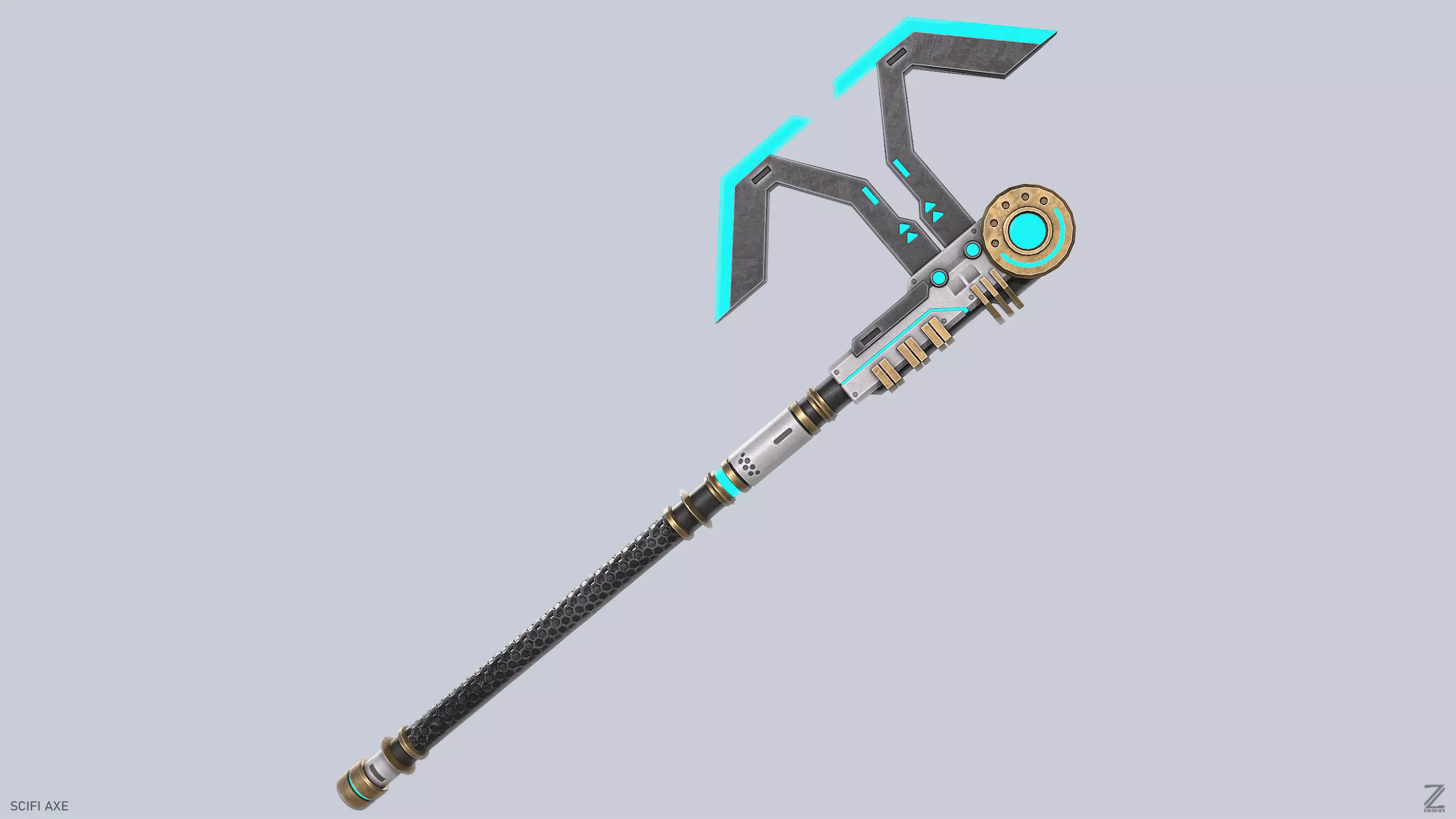 Scifi axe Low-poly 3D model_5