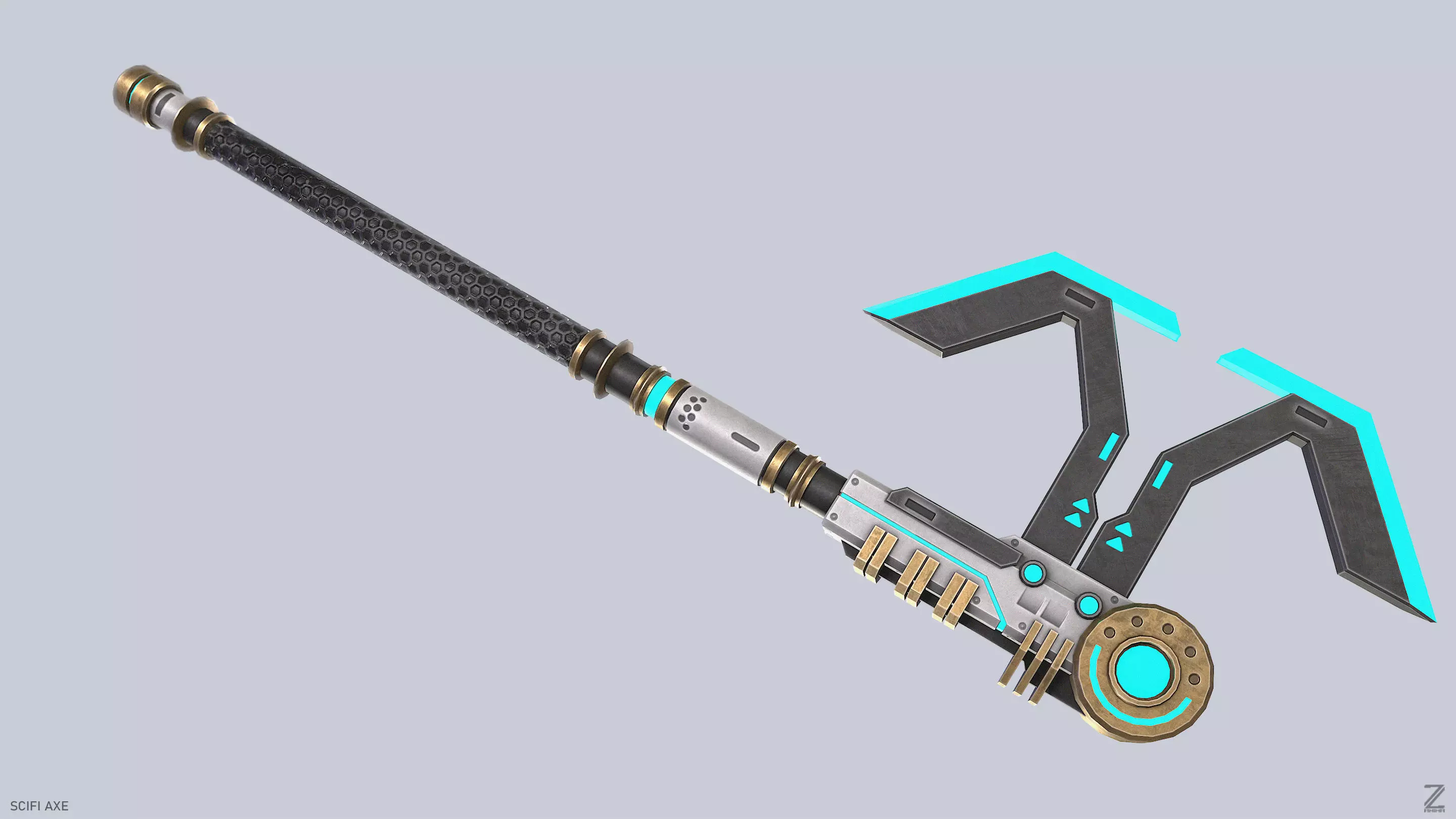 Scifi axe Low-poly 3D model_6
