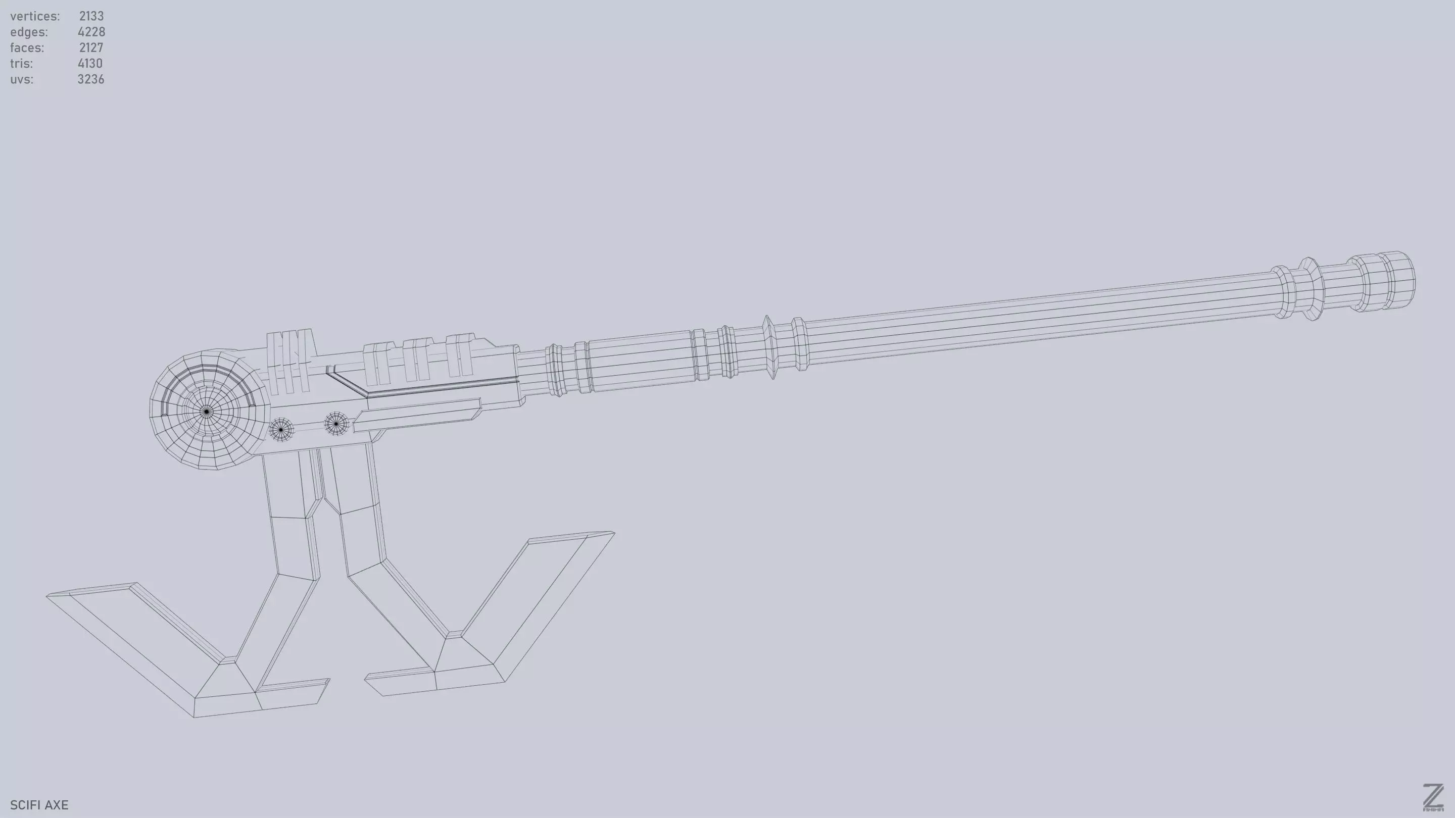 Scifi axe Low-poly 3D model_11