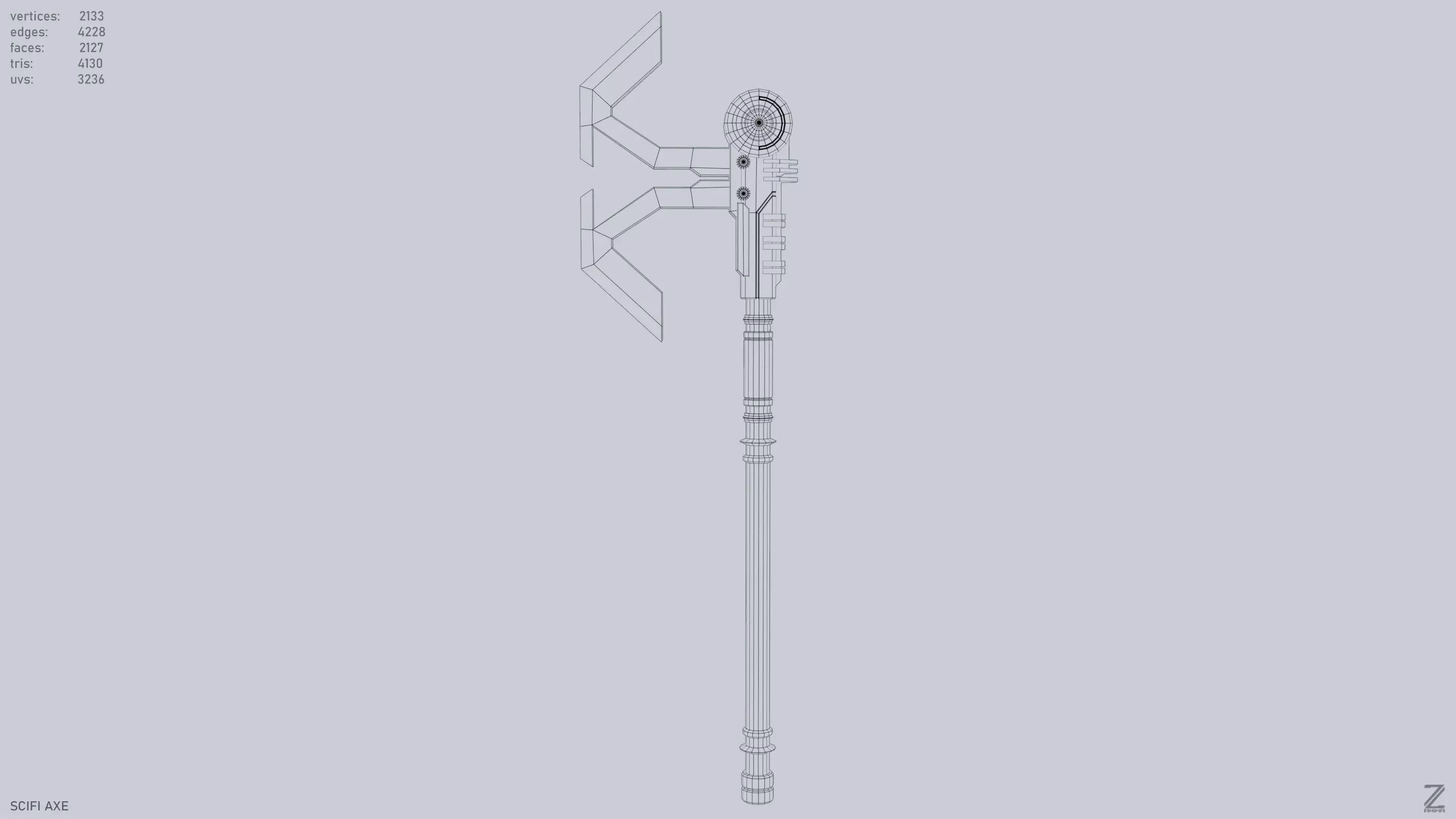 Scifi axe Low-poly 3D model_9