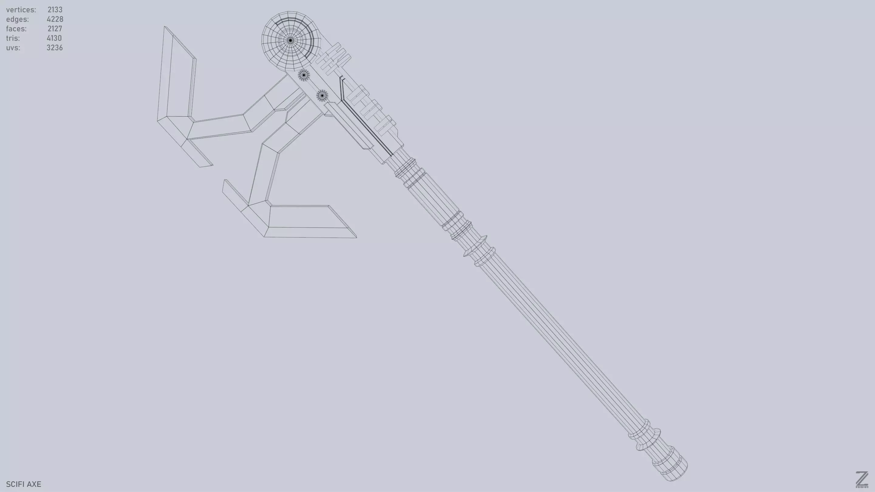 Scifi axe Low-poly 3D model_10