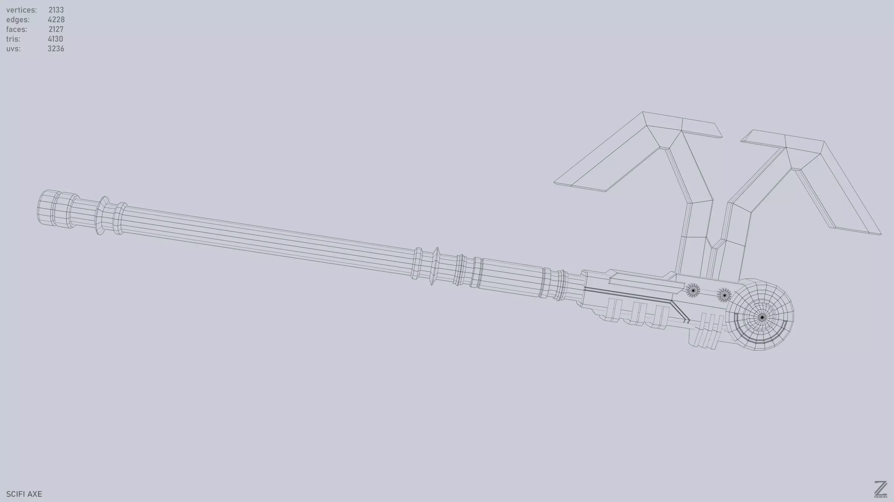 Scifi axe Low-poly 3D model_15