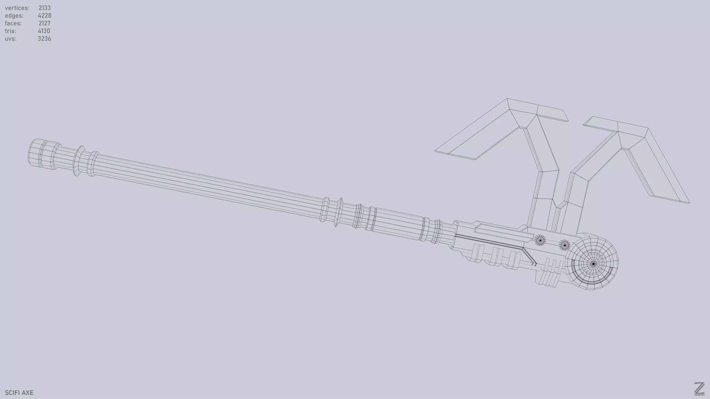 Scifi axe Low-poly 3D model_13