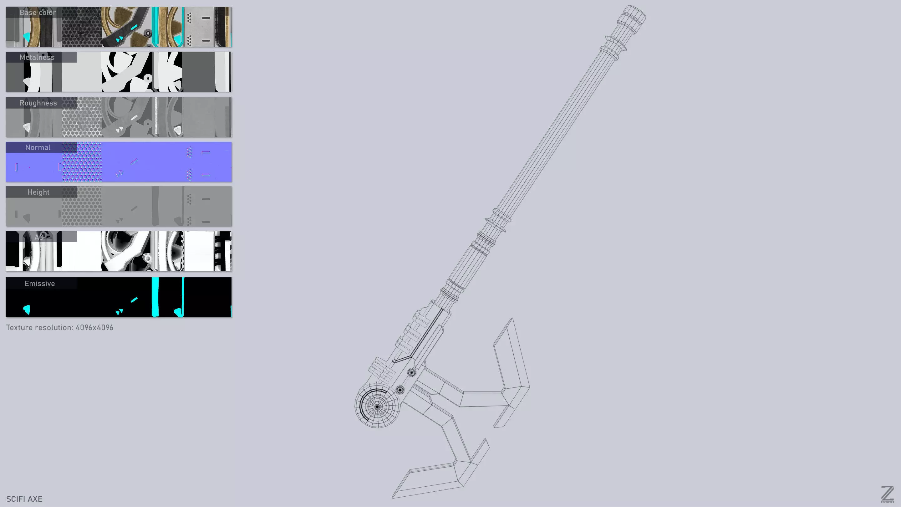 Scifi axe Low-poly 3D model_3