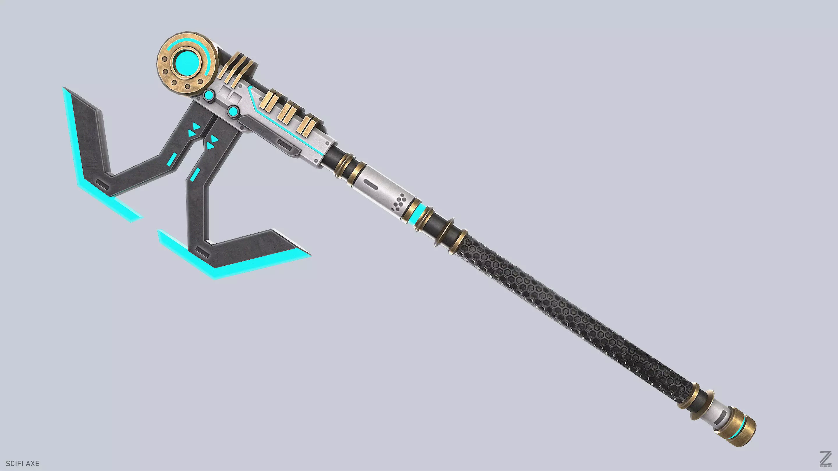 Scifi axe Low-poly 3D model_0