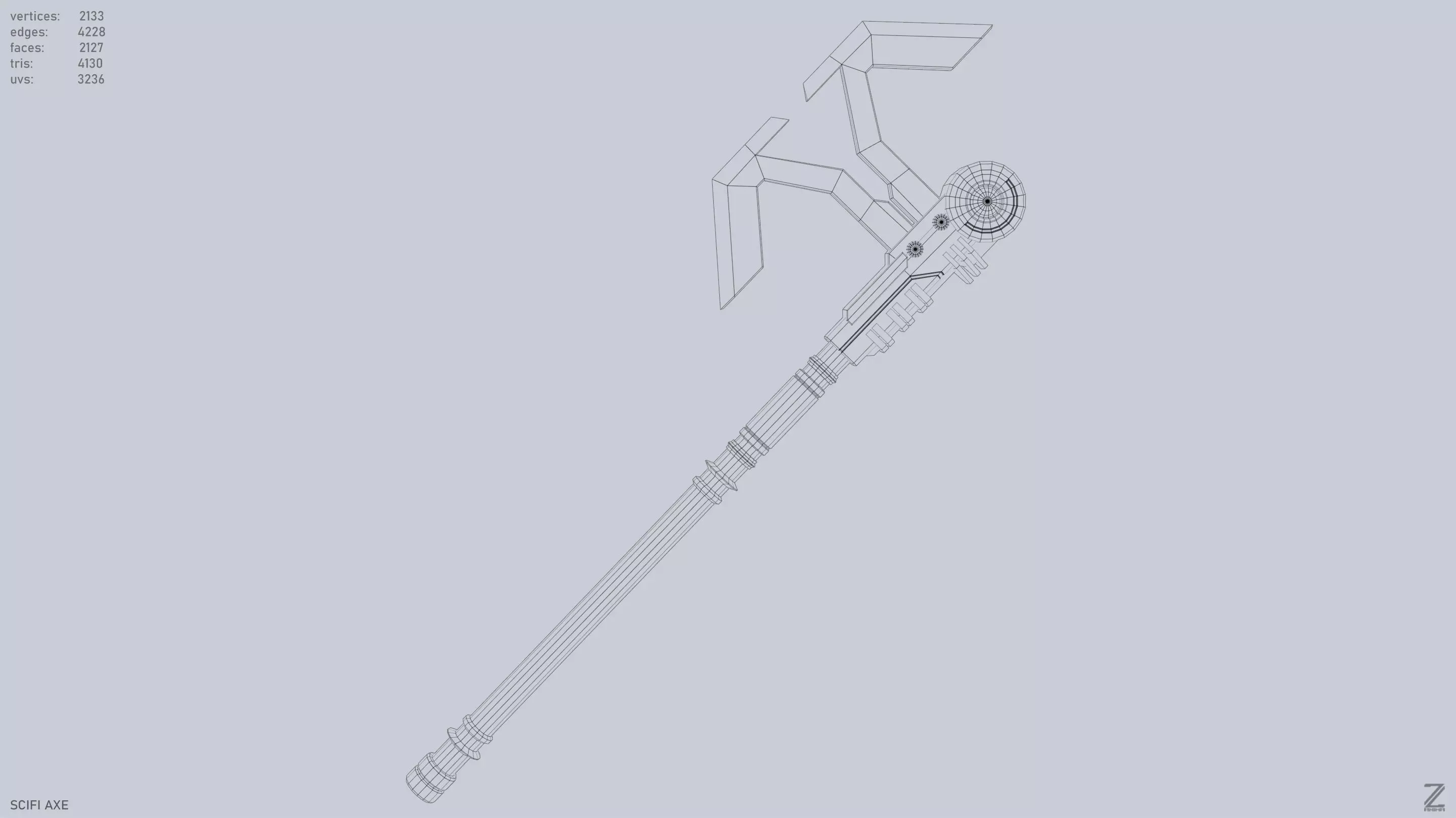 Scifi axe Low-poly 3D model_12