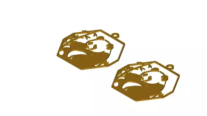 Panda Bear Bamboo Hexagon Pendant Art