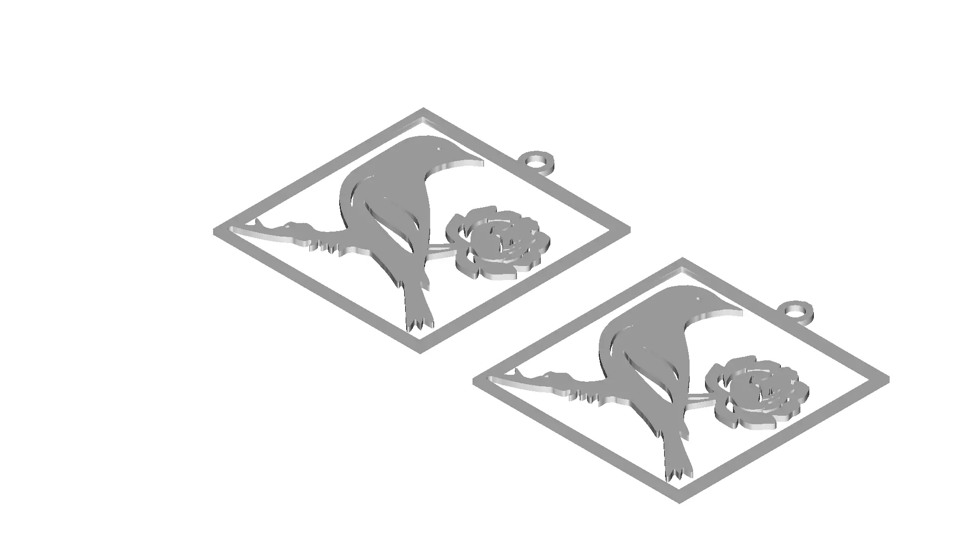 Nature Inspired Bird and Flower Silhouette Pendant 3D model_3