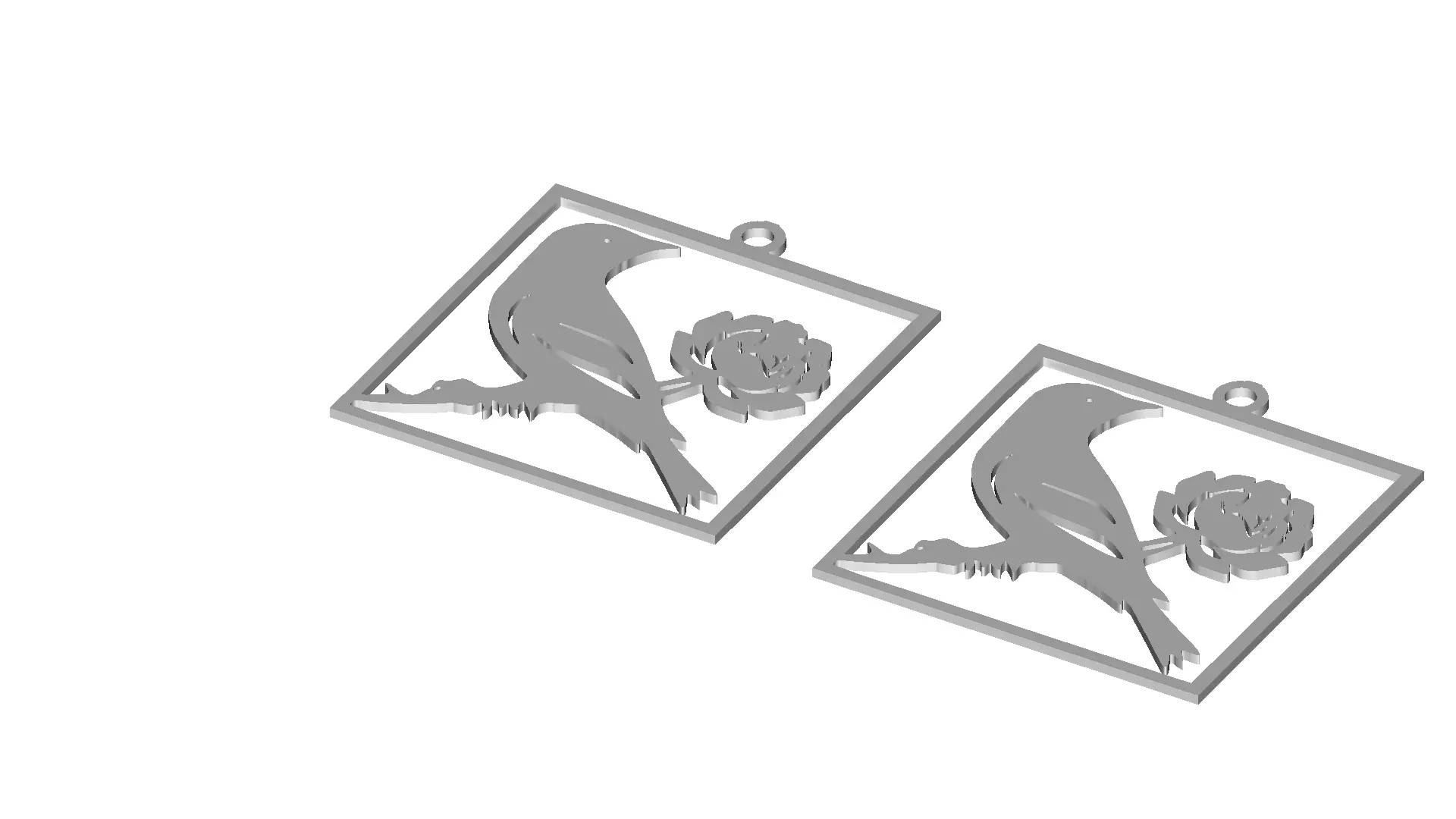 Nature Inspired Bird and Flower Silhouette Pendant 3D model_4