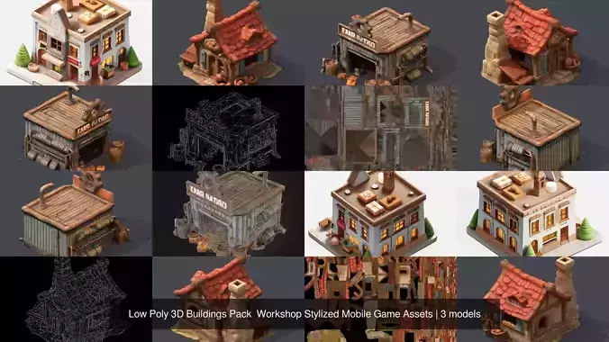 Low Poly 3D Buildings Pack  Workshop Stylized Mobile Game Assets