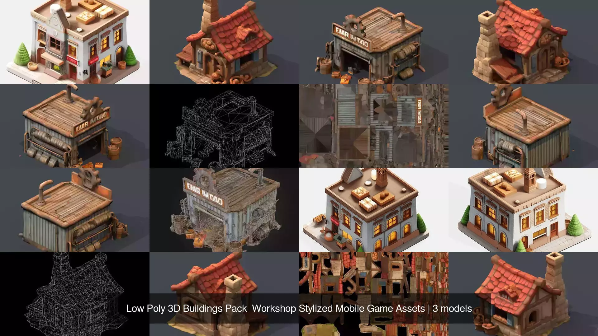 Low Poly 3D Buildings Pack Workshop Stylized Mobile Game Assets 3D Model Collection_0