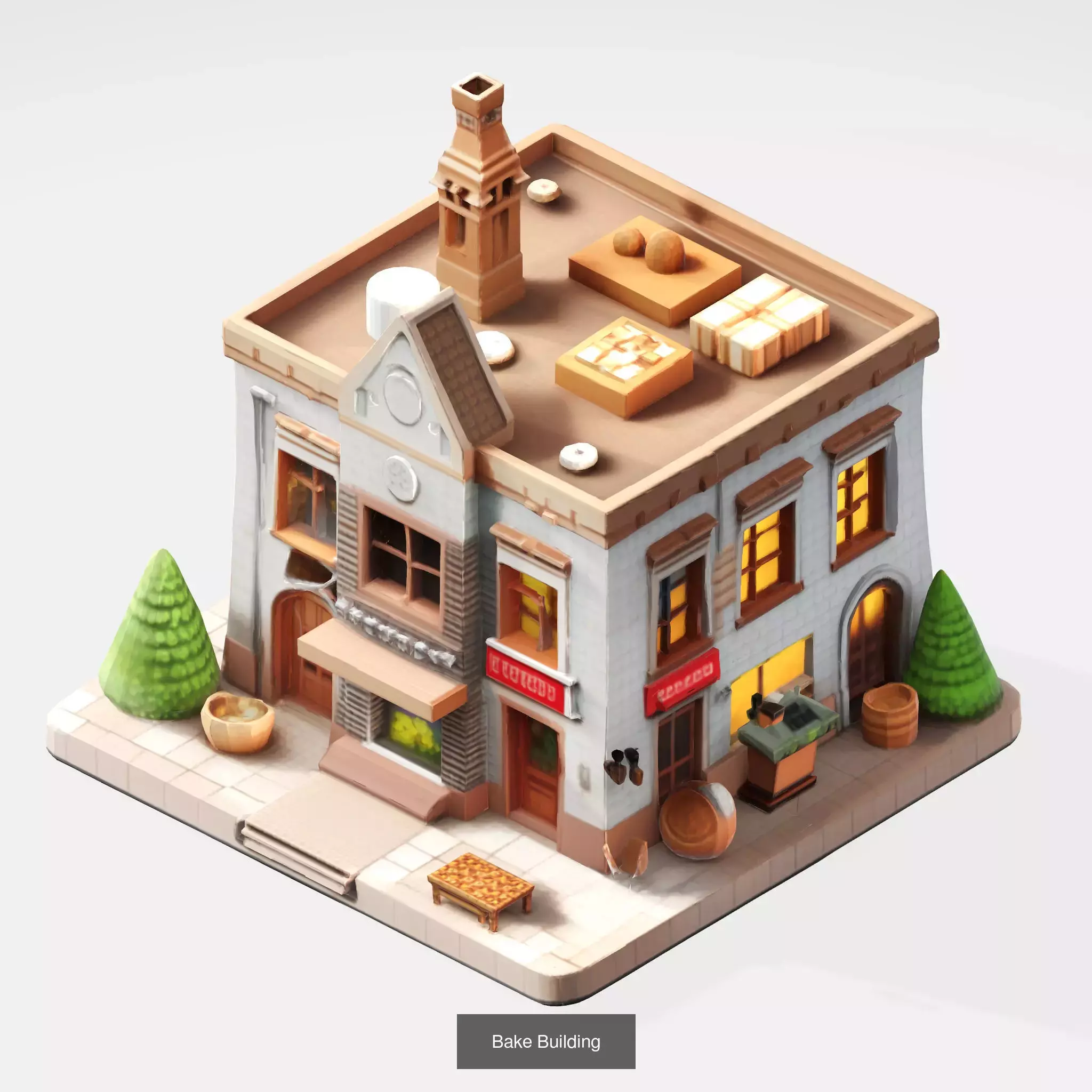 Low Poly 3D Buildings Pack Workshop Stylized Mobile Game Assets 3D Model Collection_1