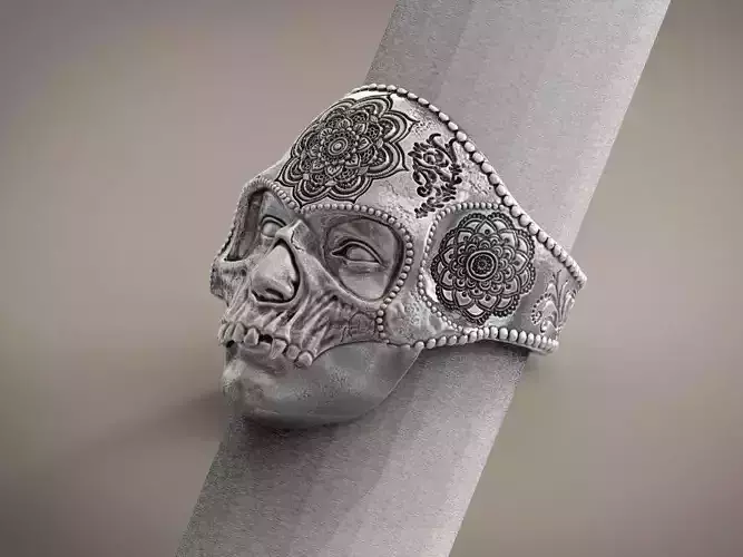 Ring Skull Mandala Mehndi  Buddism  India Openwork STL for 3d  3D print model