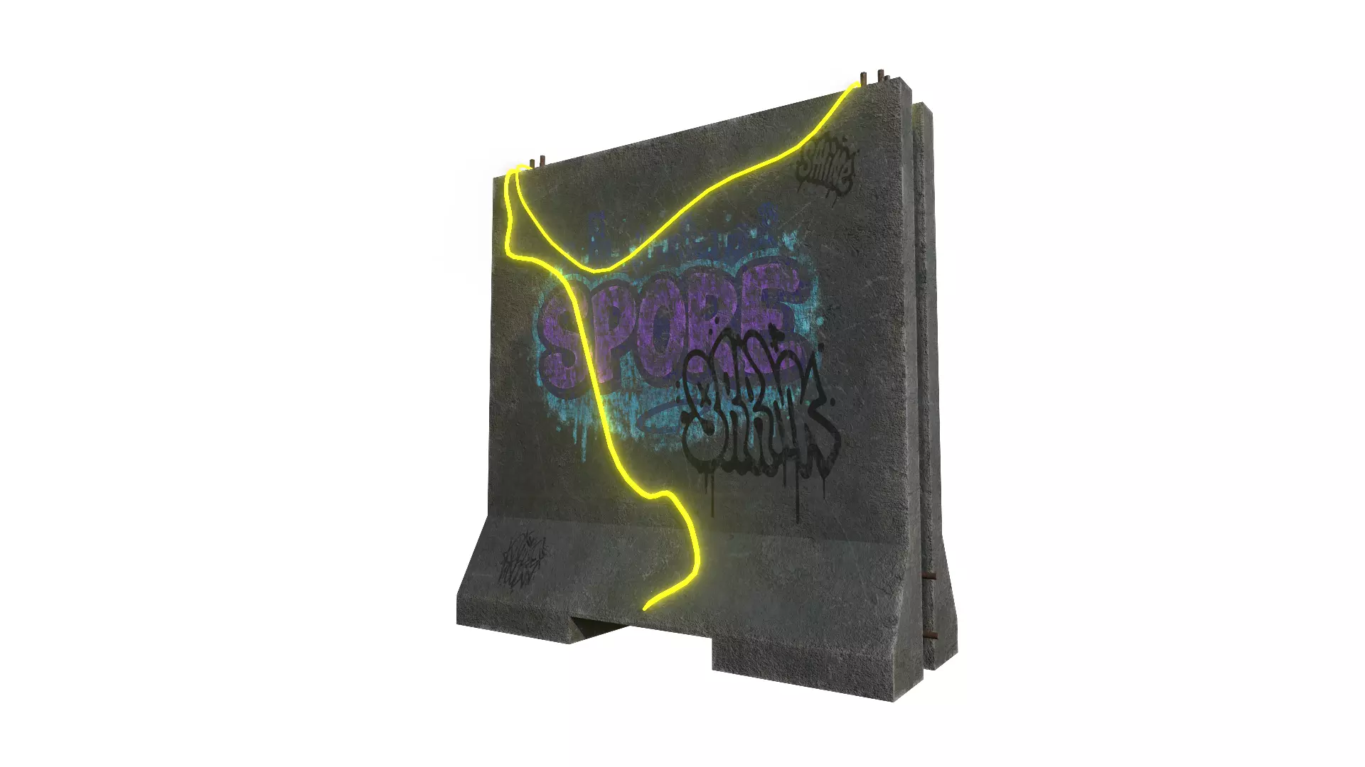 Concrete Wall Barricade Barrier RoadBlock 3D model_2