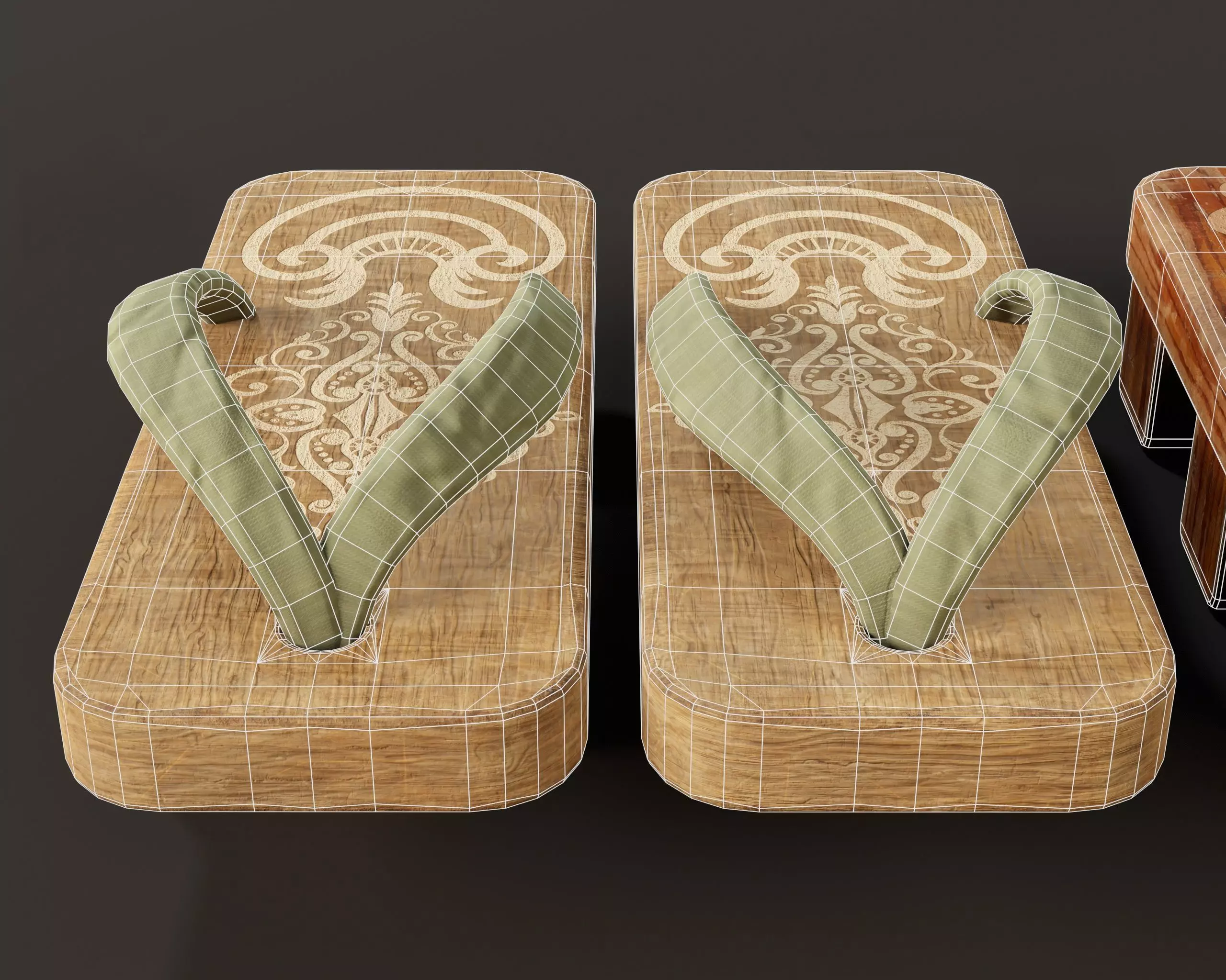 Japanese Geta Set 1 Low-poly 3D model_9