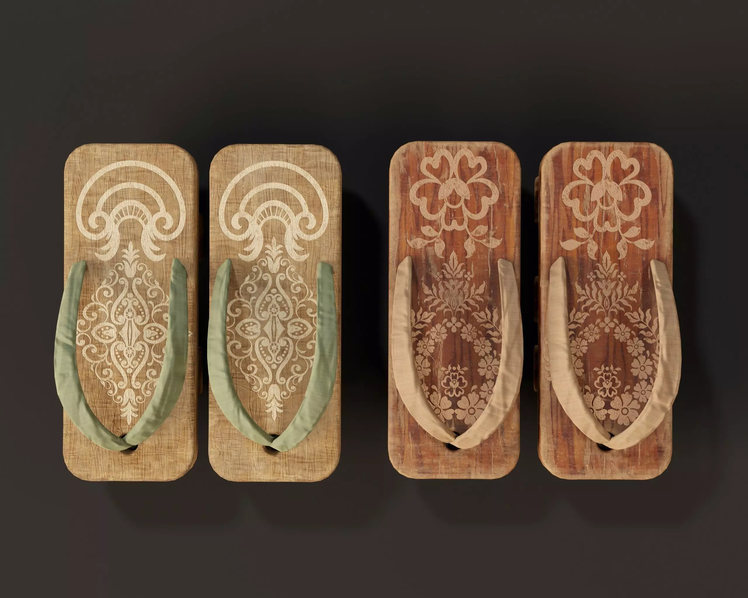 Japanese Geta Set 1 Low-poly 3D model_4