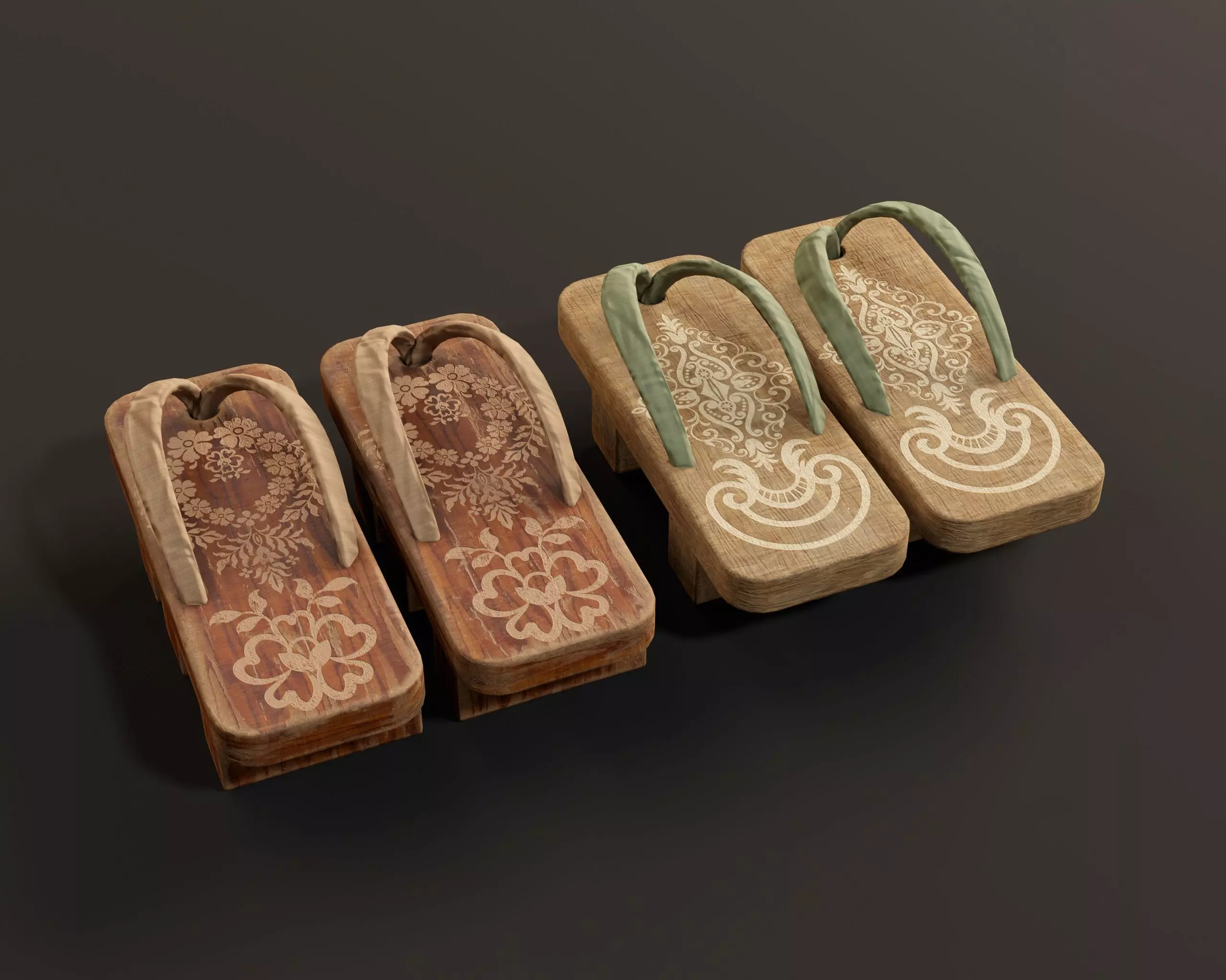 Japanese Geta Set 1 Low-poly 3D model_12