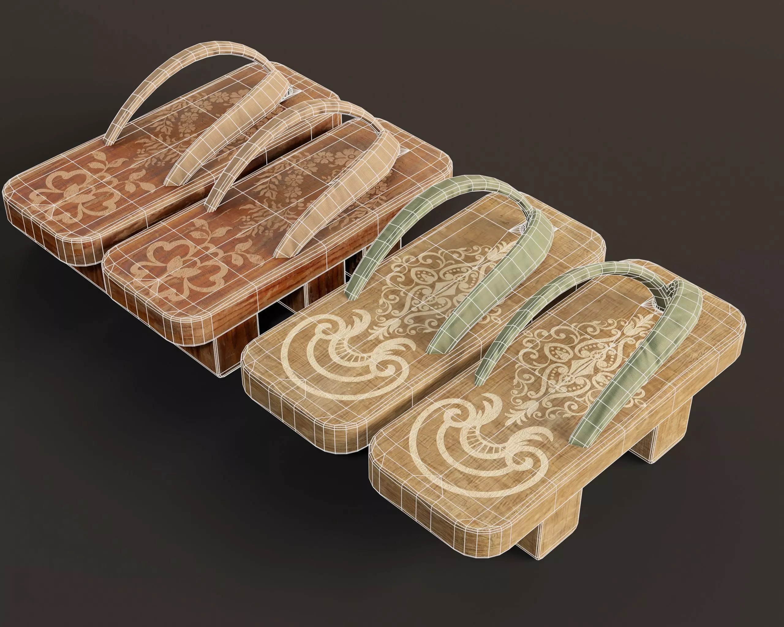 Japanese Geta Set 1 Low-poly 3D model_15