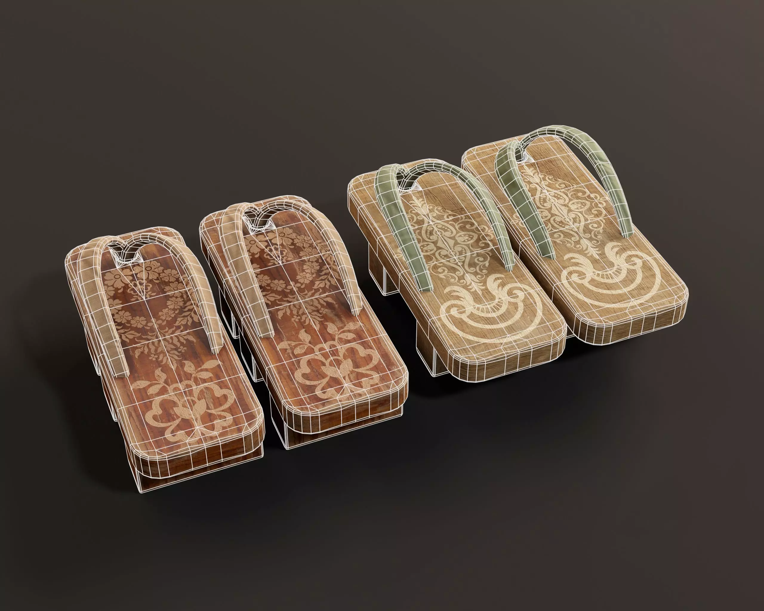 Japanese Geta Set 1 Low-poly 3D model_13