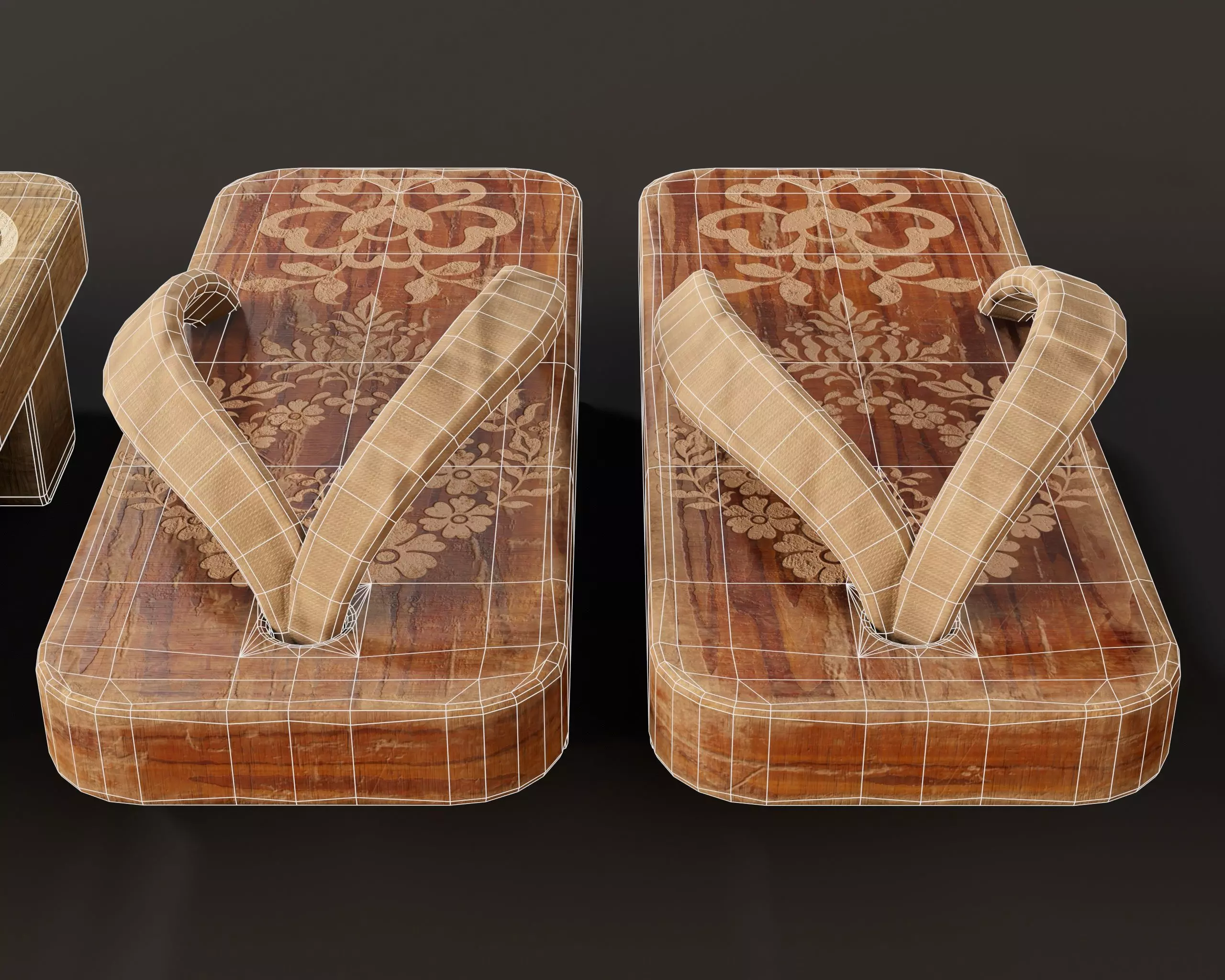 Japanese Geta Set 1 Low-poly 3D model_7