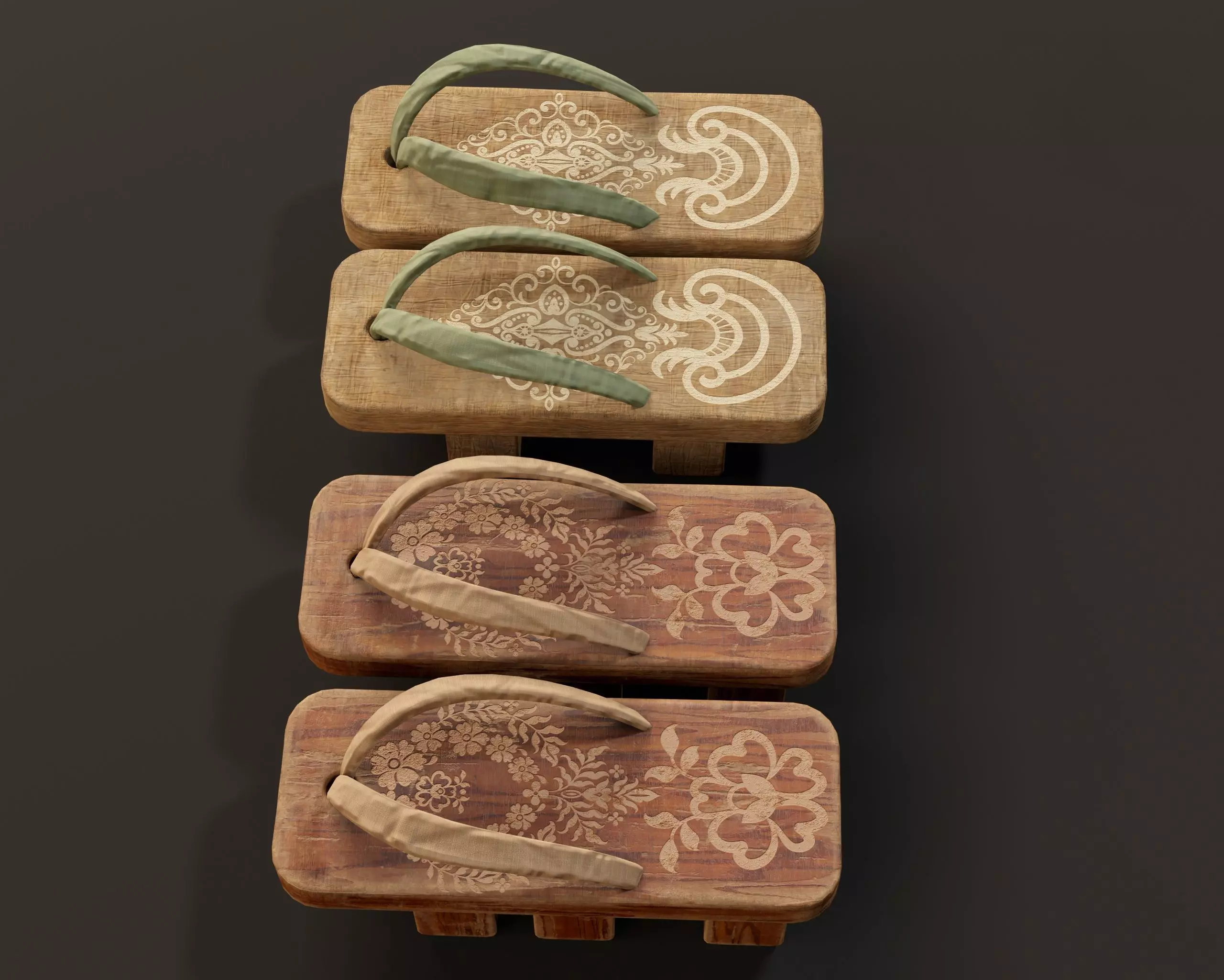 Japanese Geta Set 1 Low-poly 3D model_10