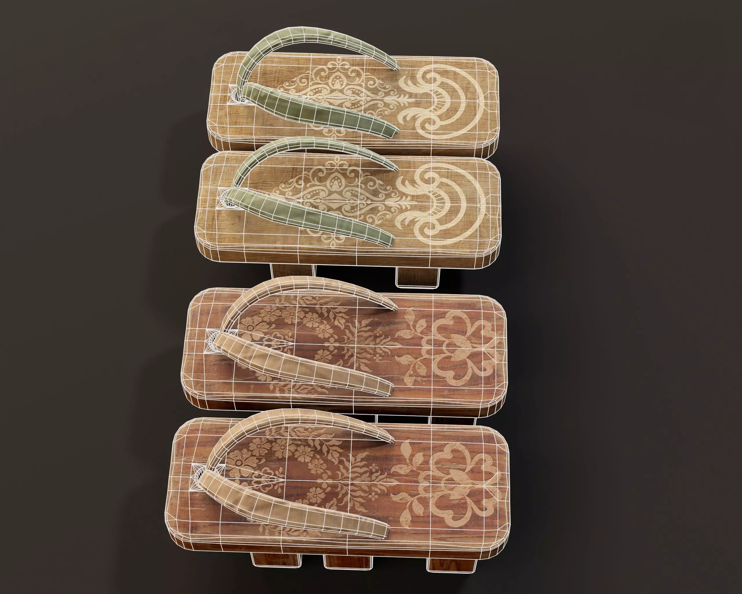 Japanese Geta Set 1 Low-poly 3D model_11