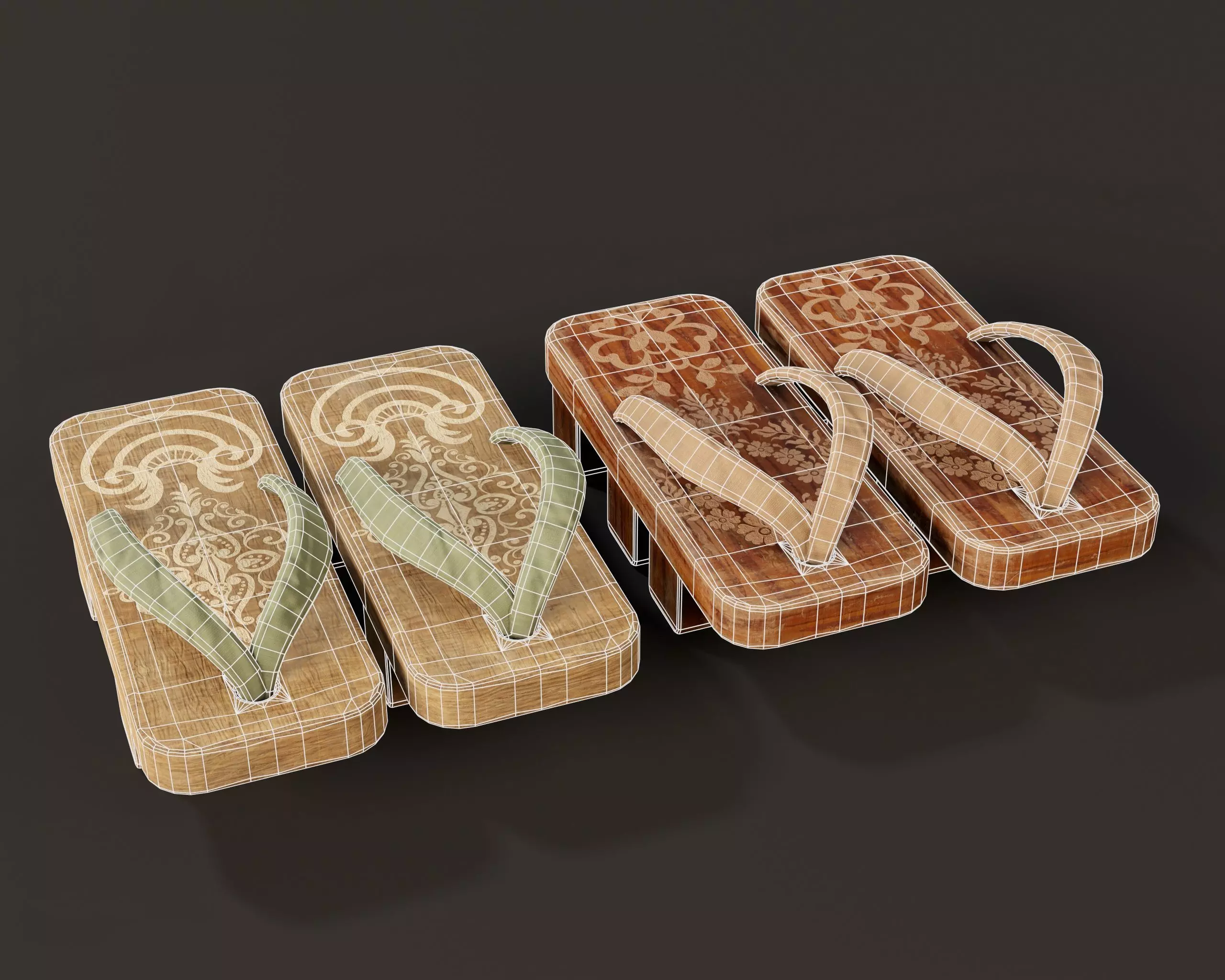 Japanese Geta Set 1 Low-poly 3D model_3