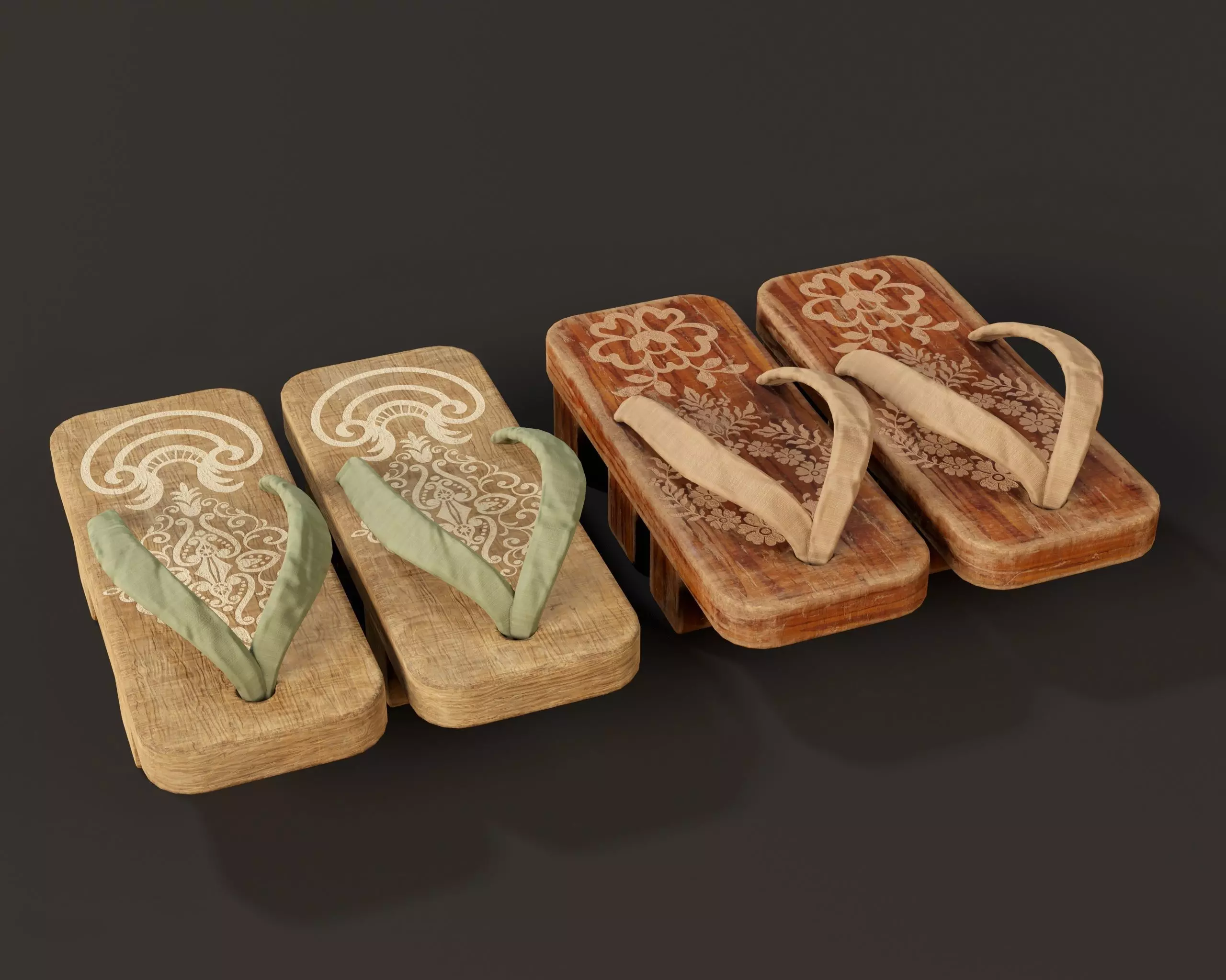 Japanese Geta Set 1 Low-poly 3D model_2