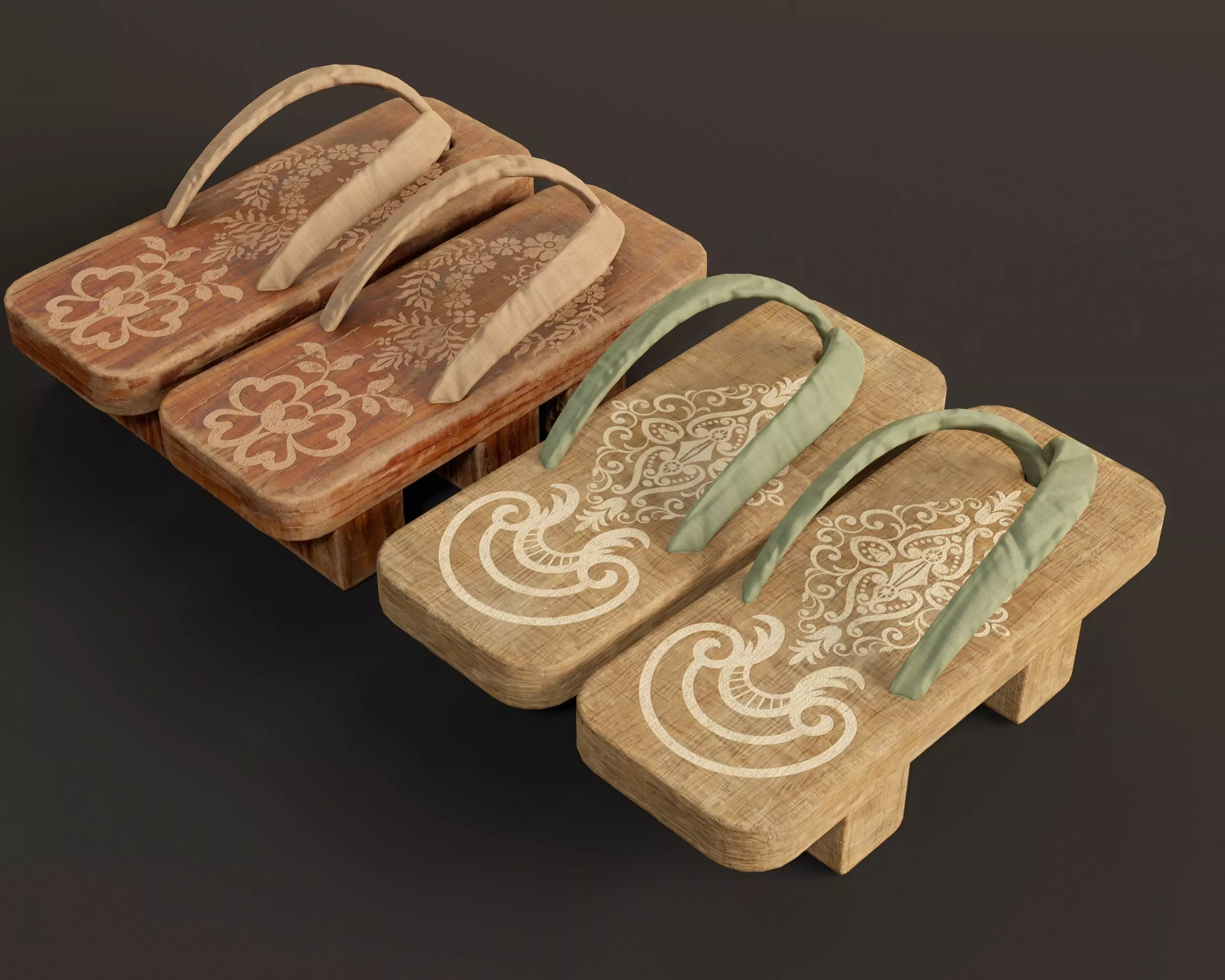Japanese Geta Set 1 Low-poly 3D model_14