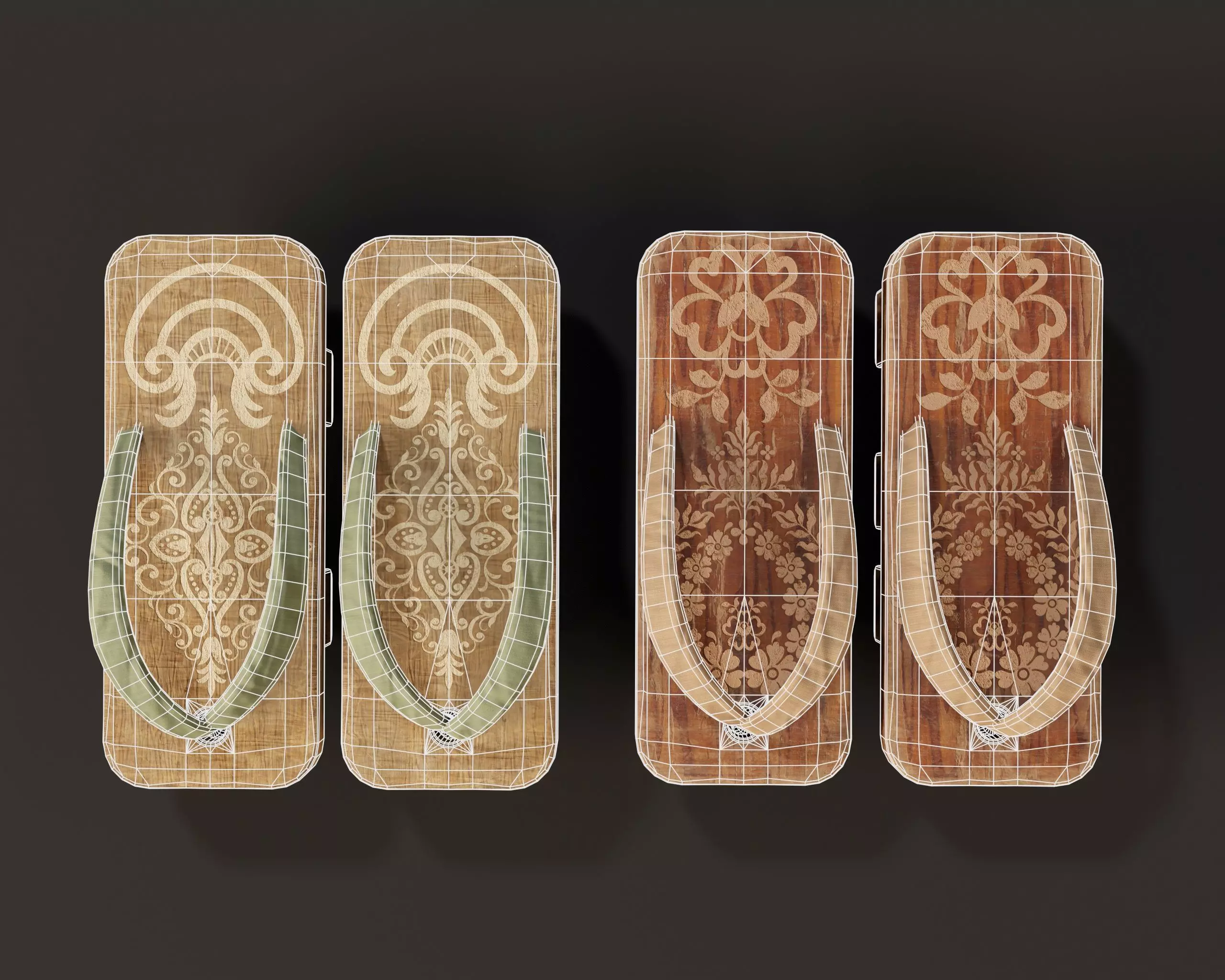 Japanese Geta Set 1 Low-poly 3D model_5