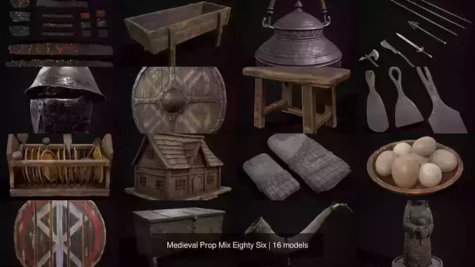 Medieval Prop Mix Eighty Six 3D Model Collection