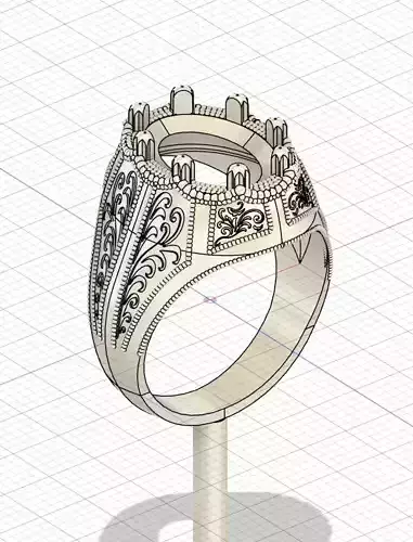 Elegant Engraved Signet Ring with Center Stone and Accents - 