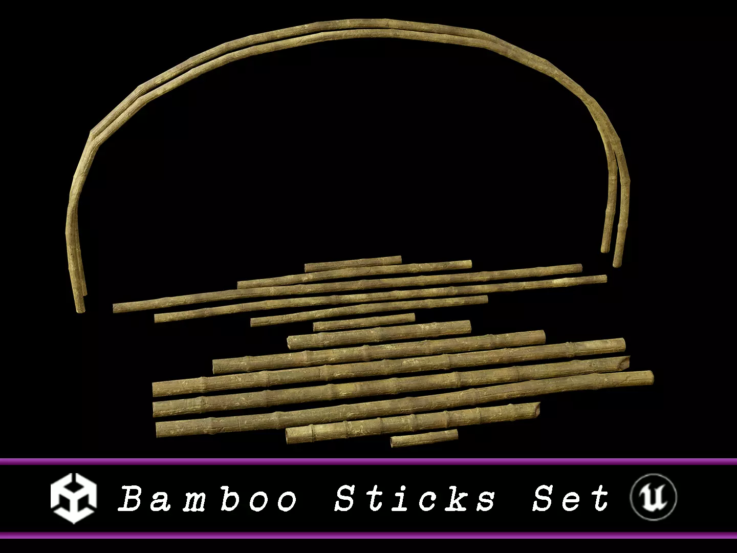 Bamboo Sticks Set Low-poly 3D model