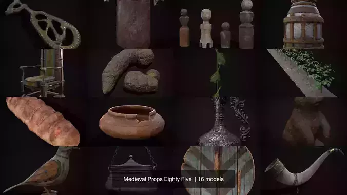 Medieval Prop Mix Eighty Five  3D Model Collection