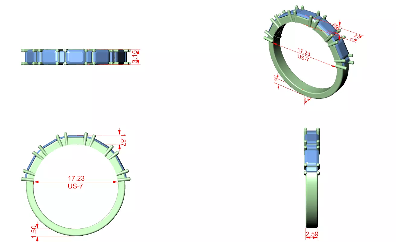 Emerald and Baguette Cut Stacking Wedding Band 3DM STL Video 3D print model_12