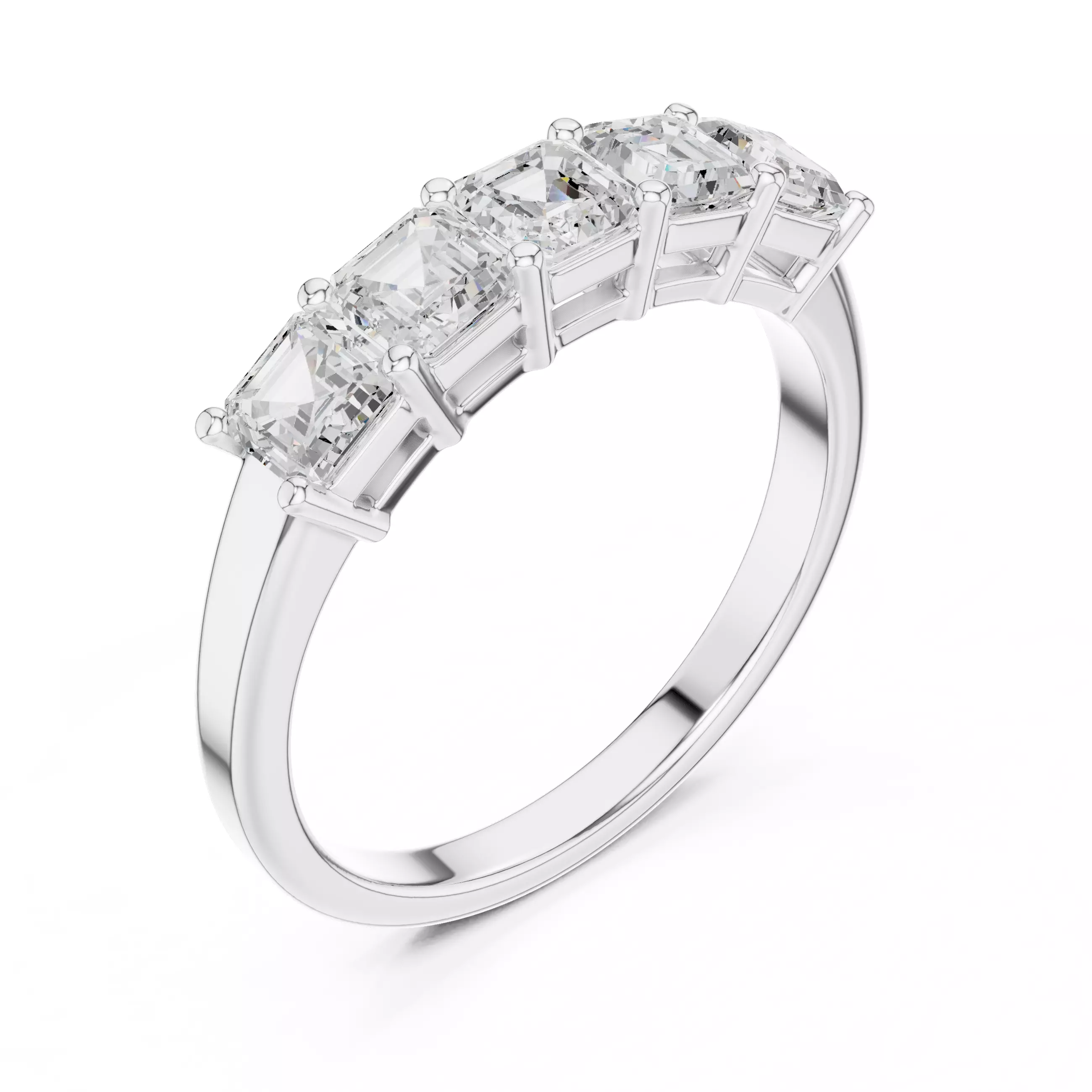 Five Stone Asscher Cut Diamond Wedding Band 3DM STL Video 3D print model_10