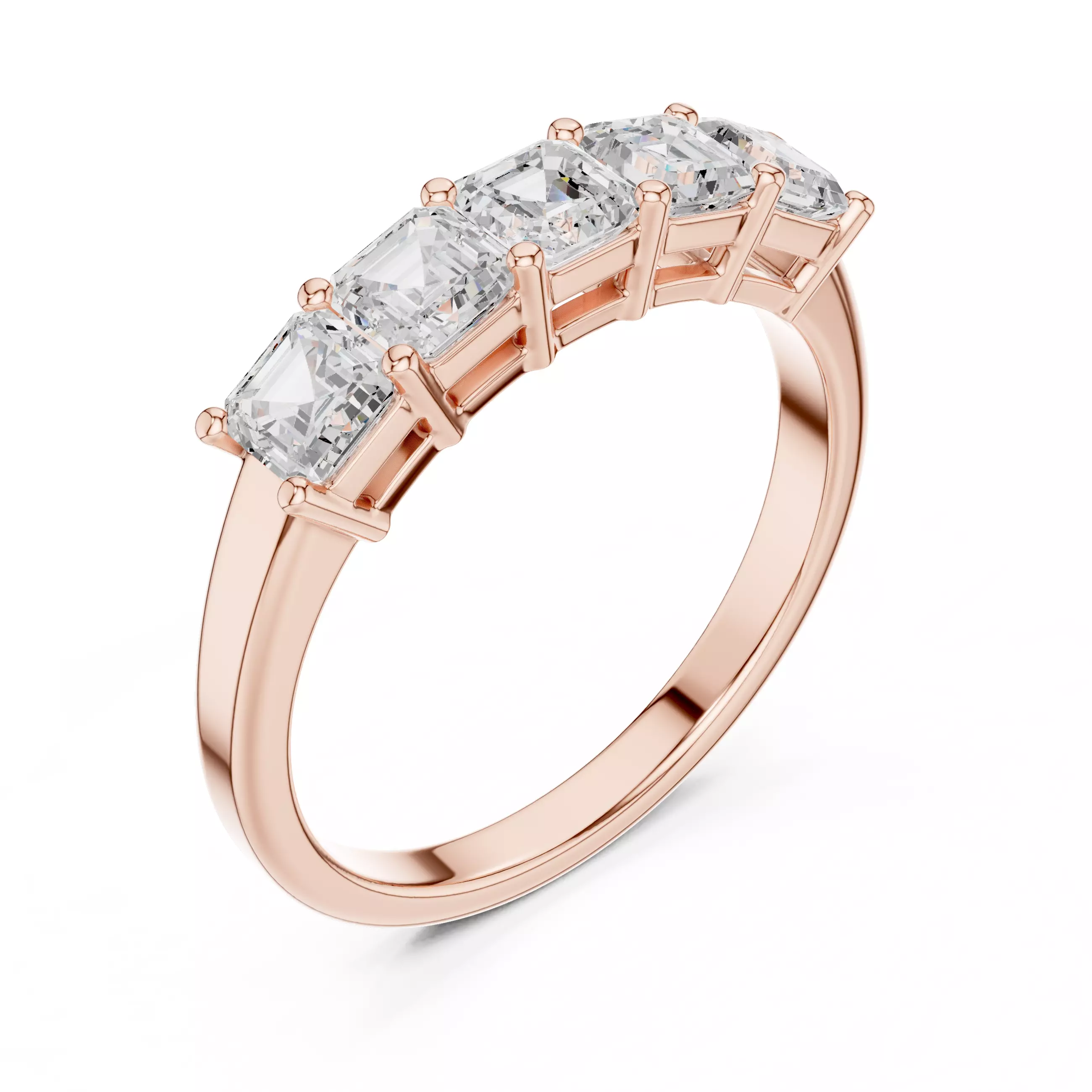 Five Stone Asscher Cut Diamond Wedding Band 3DM STL Video 3D print model_4