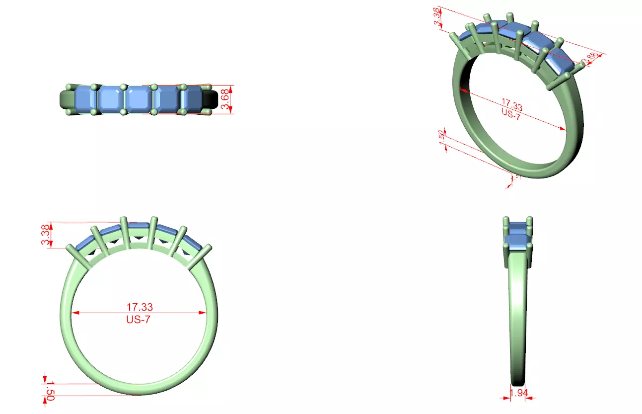 Five Stone Asscher Cut Diamond Wedding Band 3DM STL Video 3D print model_12