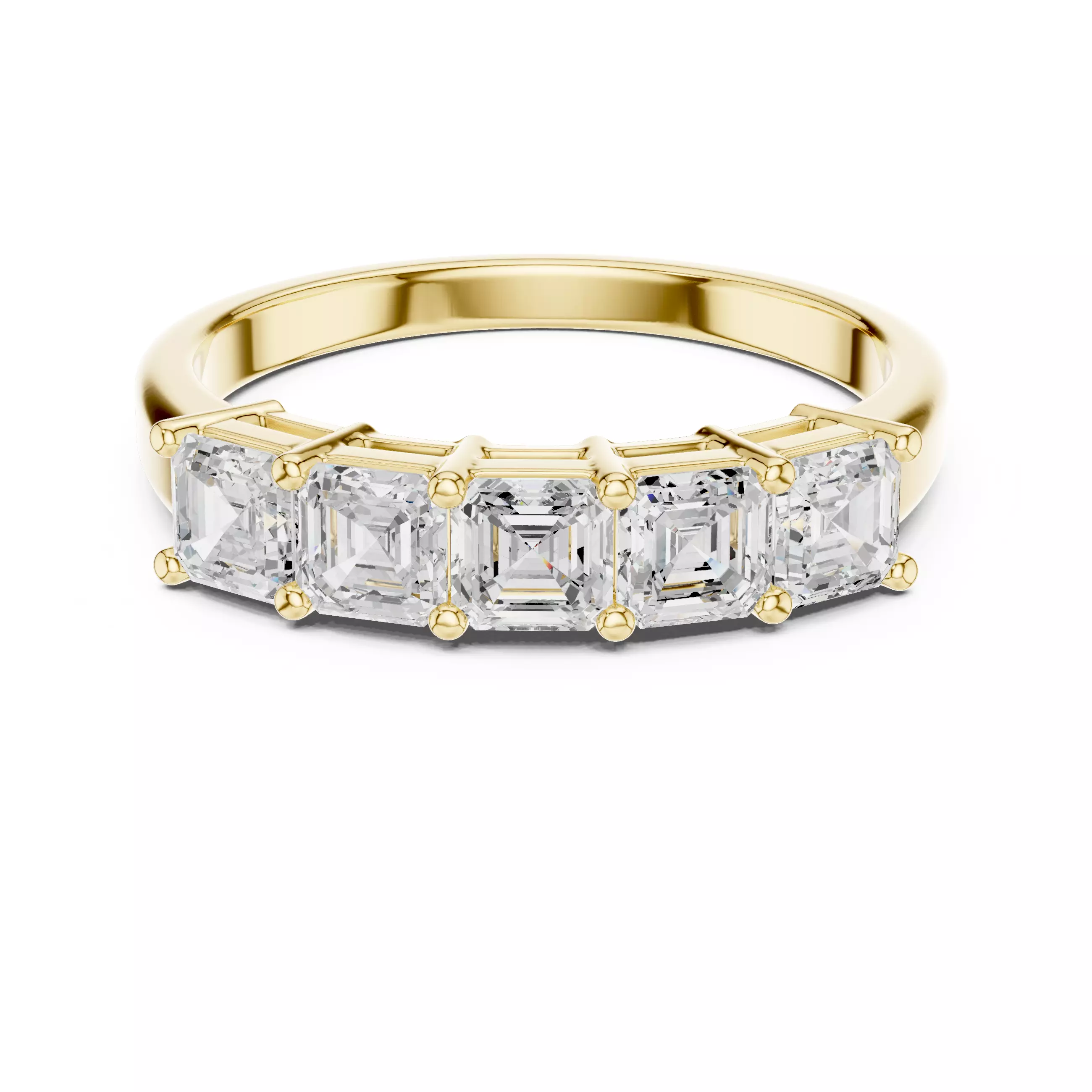 Five Stone Asscher Cut Diamond Wedding Band 3DM STL Video 3D print model_1