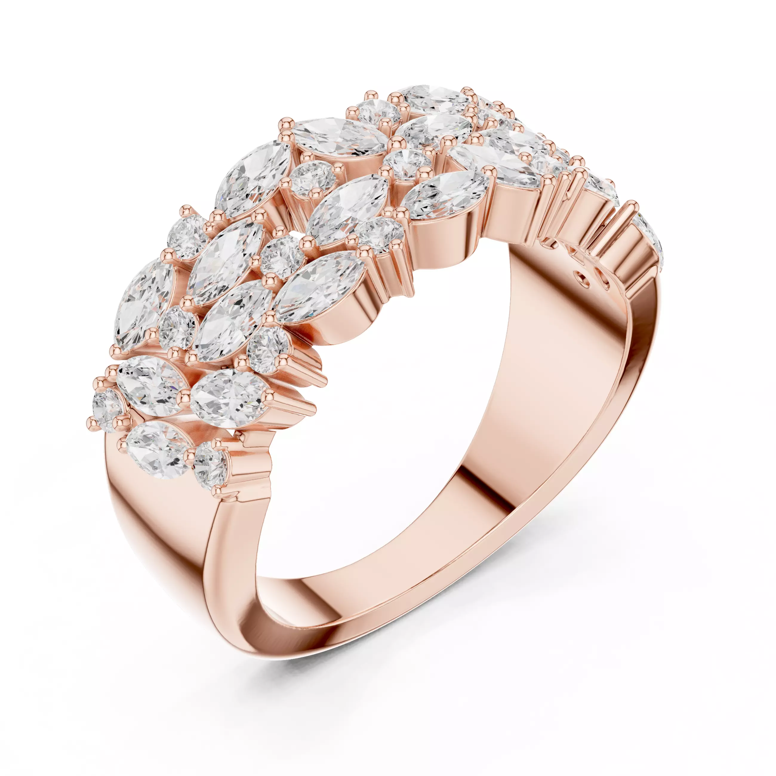 Marquise Round Cluster Diamond Wedding Ring 3DM STL Video 3D print model_4