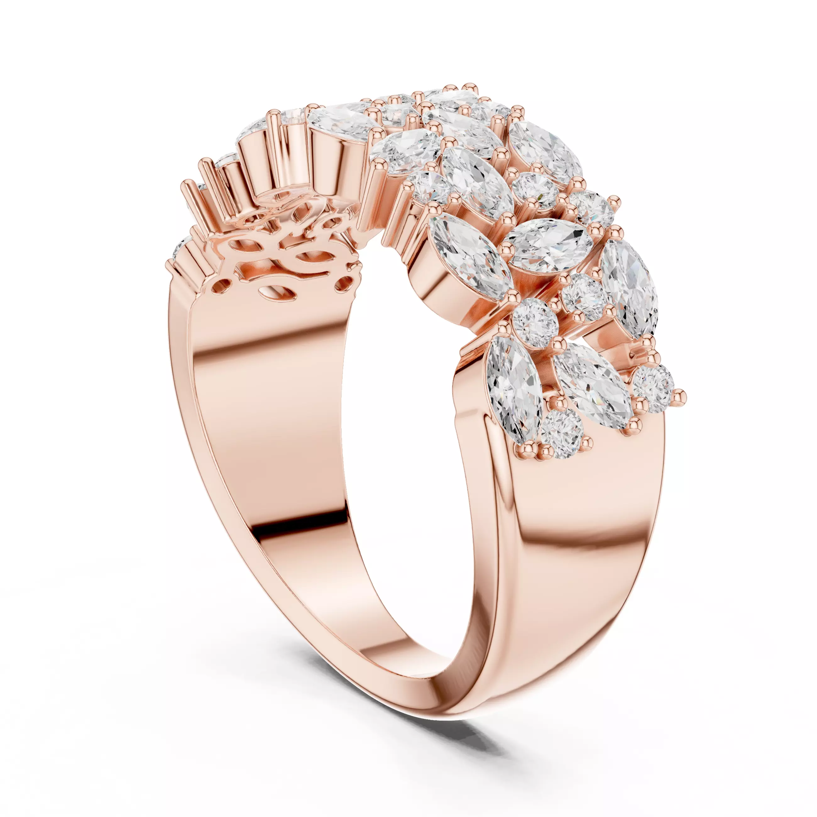 Marquise Round Cluster Diamond Wedding Ring 3DM STL Video 3D print model_3