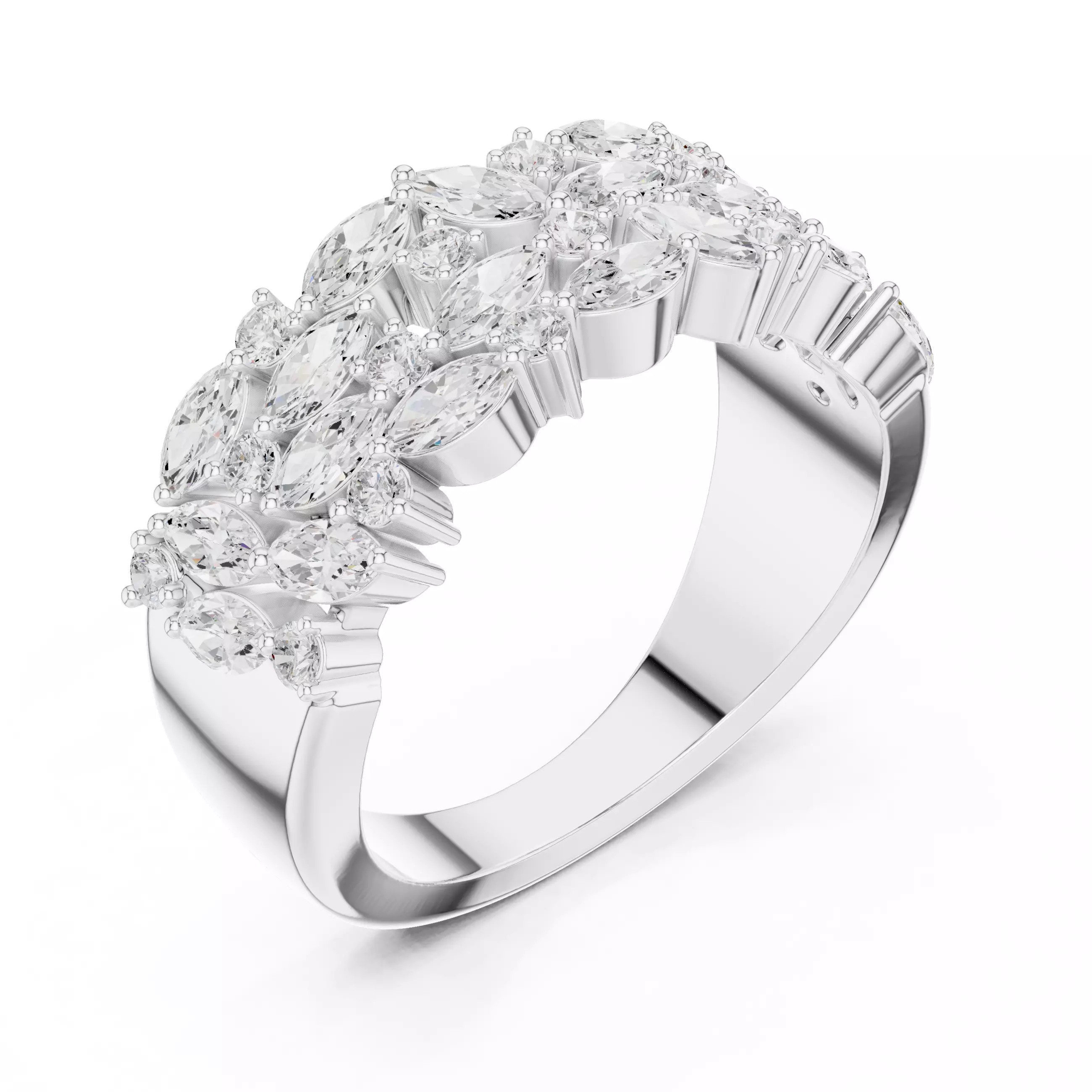 Marquise Round Cluster Diamond Wedding Ring 3DM STL Video 3D print model_10
