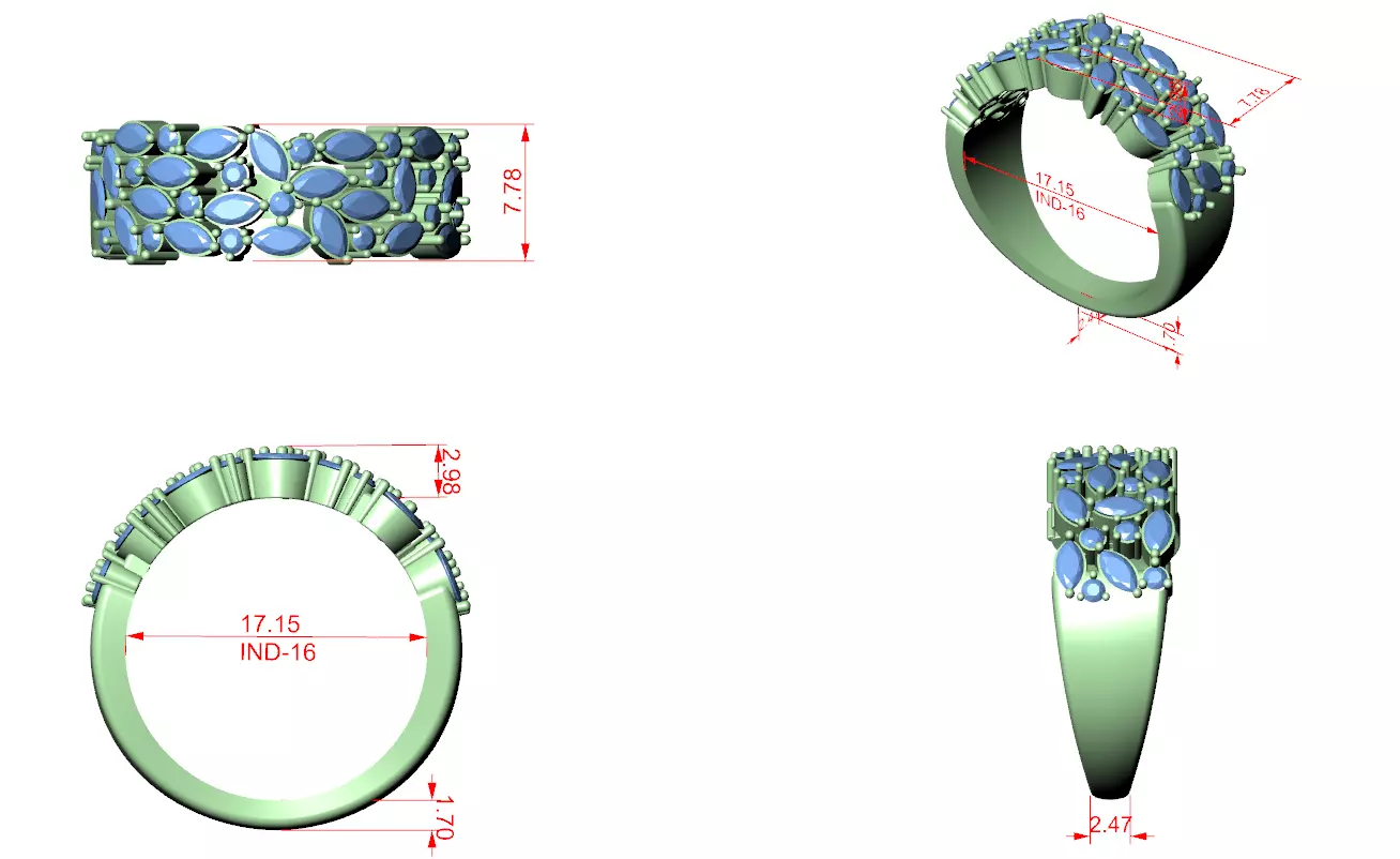 Marquise Round Cluster Diamond Wedding Ring 3DM STL Video 3D print model_12