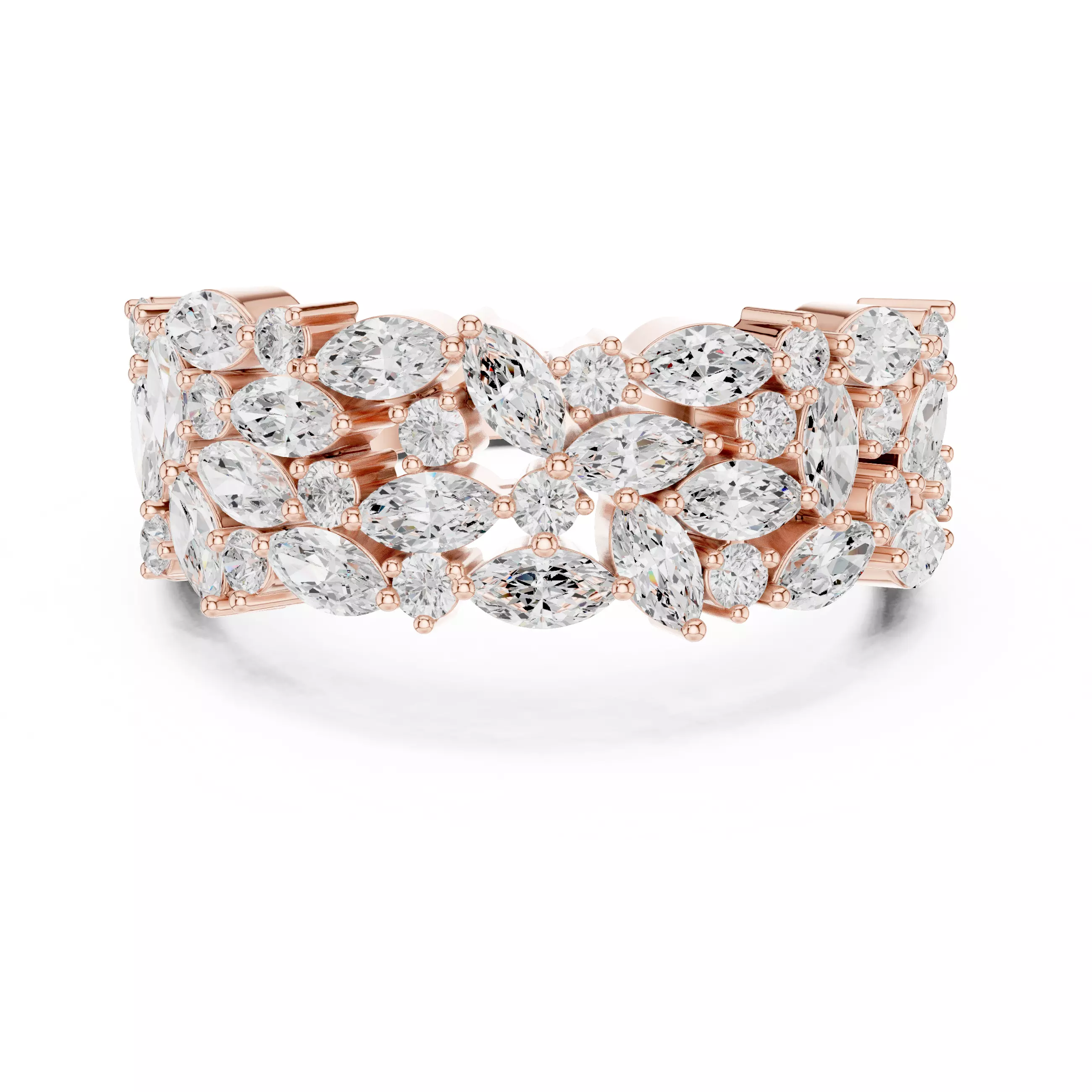 Marquise Round Cluster Diamond Wedding Ring 3DM STL Video 3D print model_0