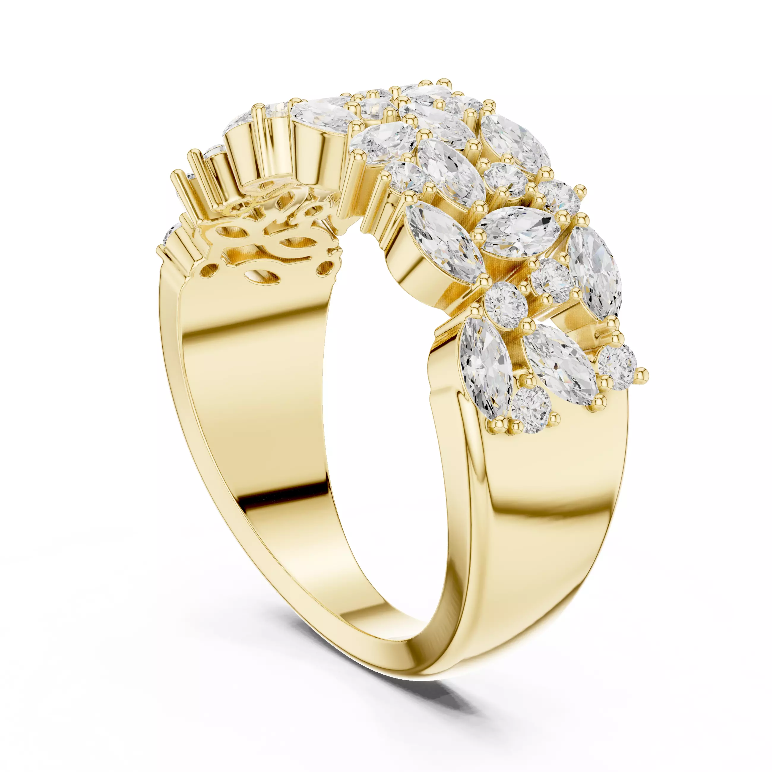 Marquise Round Cluster Diamond Wedding Ring 3DM STL Video 3D print model_6