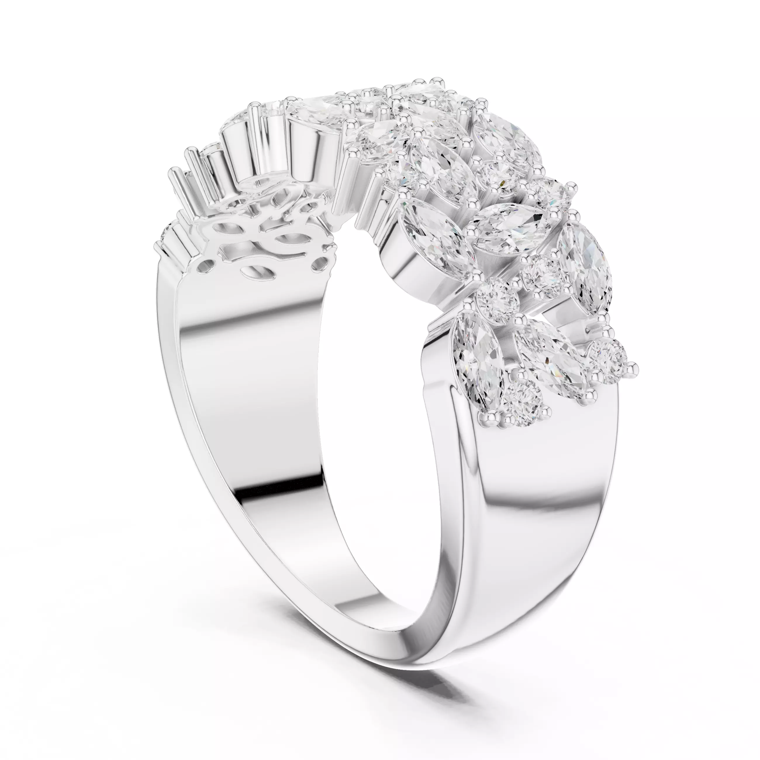 Marquise Round Cluster Diamond Wedding Ring 3DM STL Video 3D print model_9