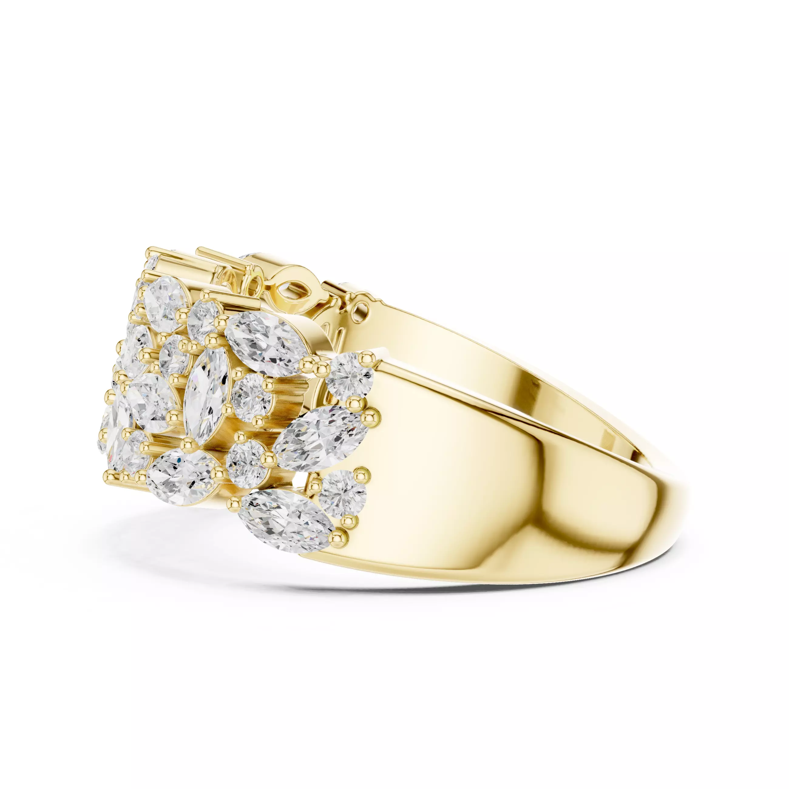 Marquise Round Cluster Diamond Wedding Ring 3DM STL Video 3D print model_8