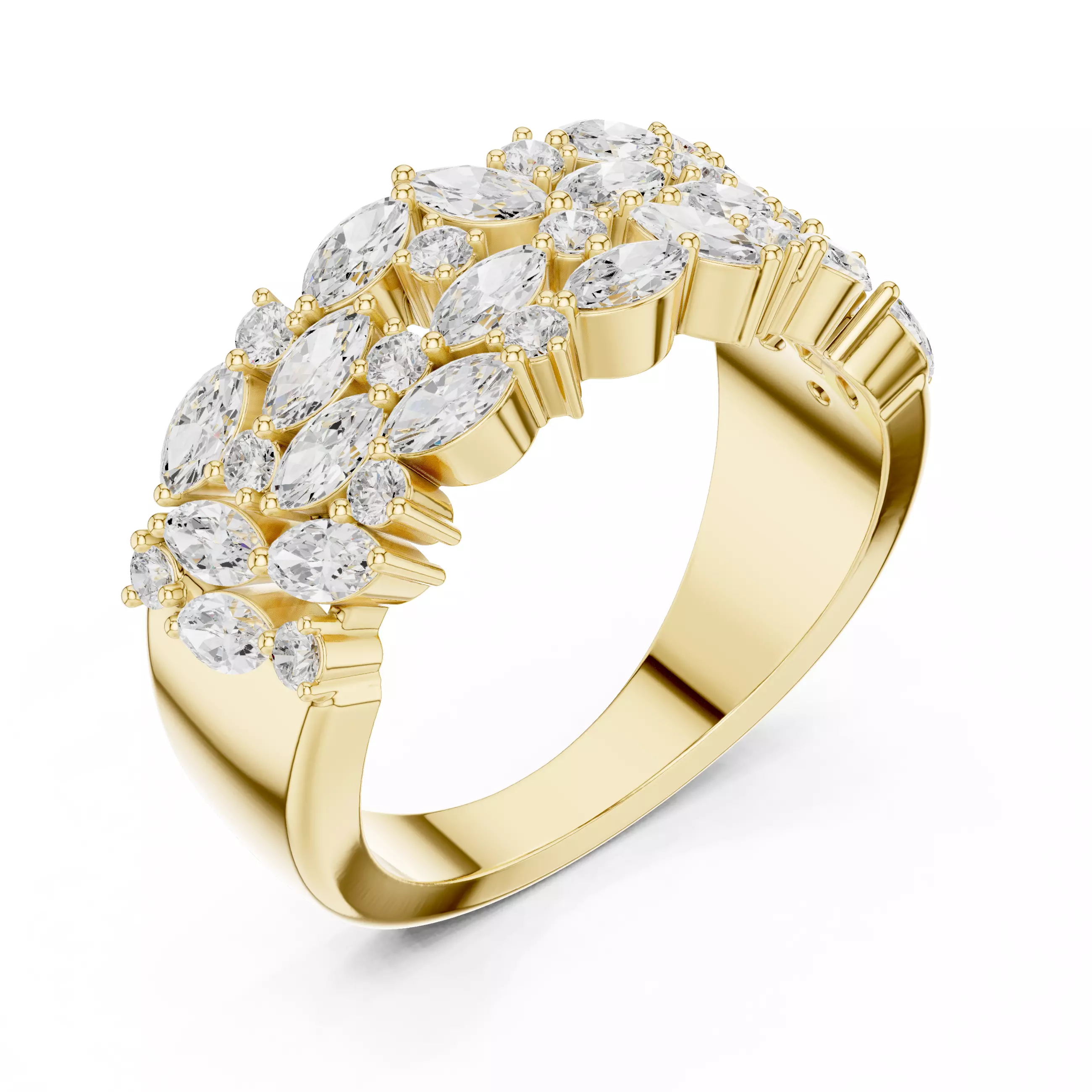 Marquise Round Cluster Diamond Wedding Ring 3DM STL Video 3D print model_7