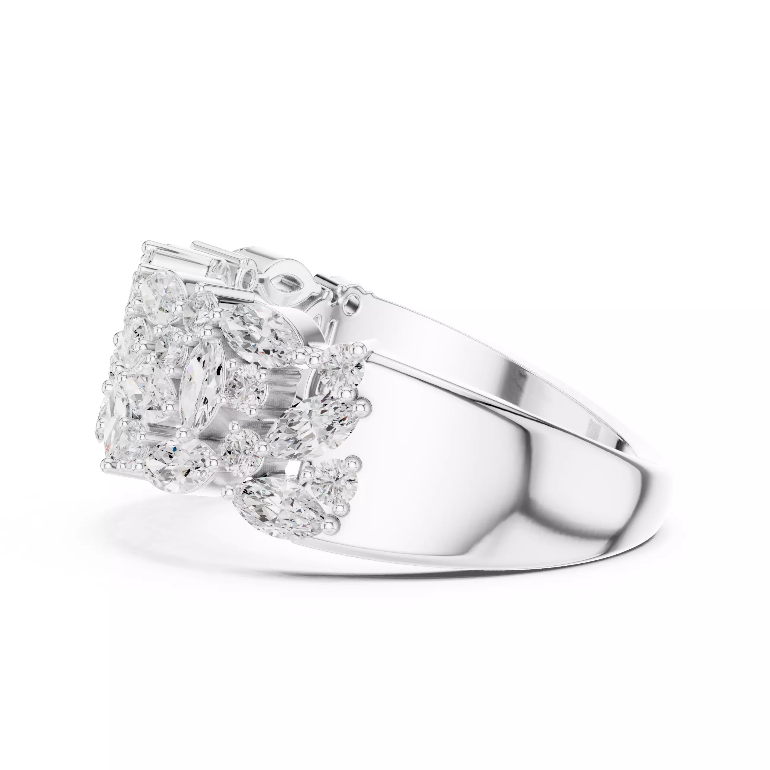 Marquise Round Cluster Diamond Wedding Ring 3DM STL Video 3D print model_11