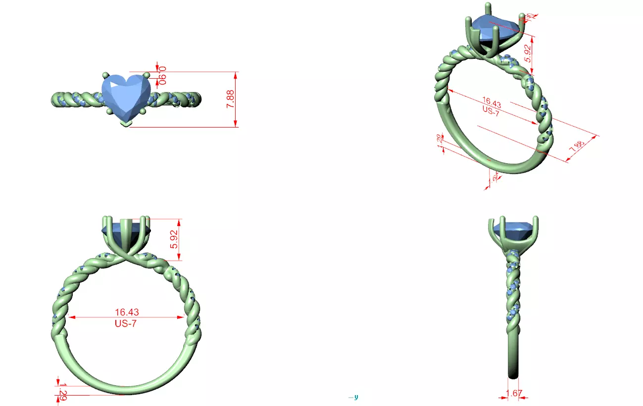 7mm Heart Cut Diamond Engagement Wedding Ring 3DM STL Video 3D print model_12